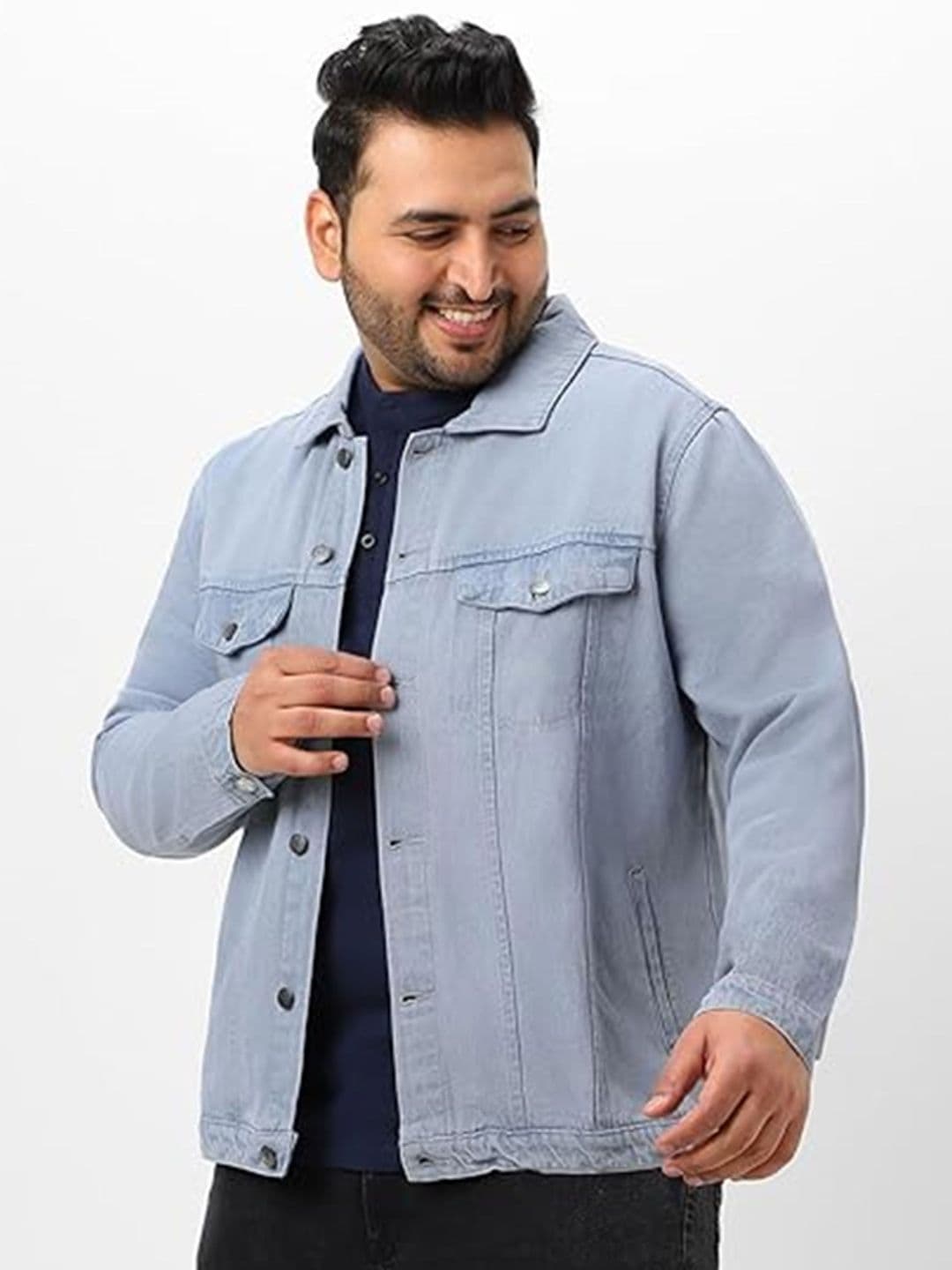 Moda Rapido Men Plus Size Spread Collar Solid Lightweight Denim Jacket - view 1
