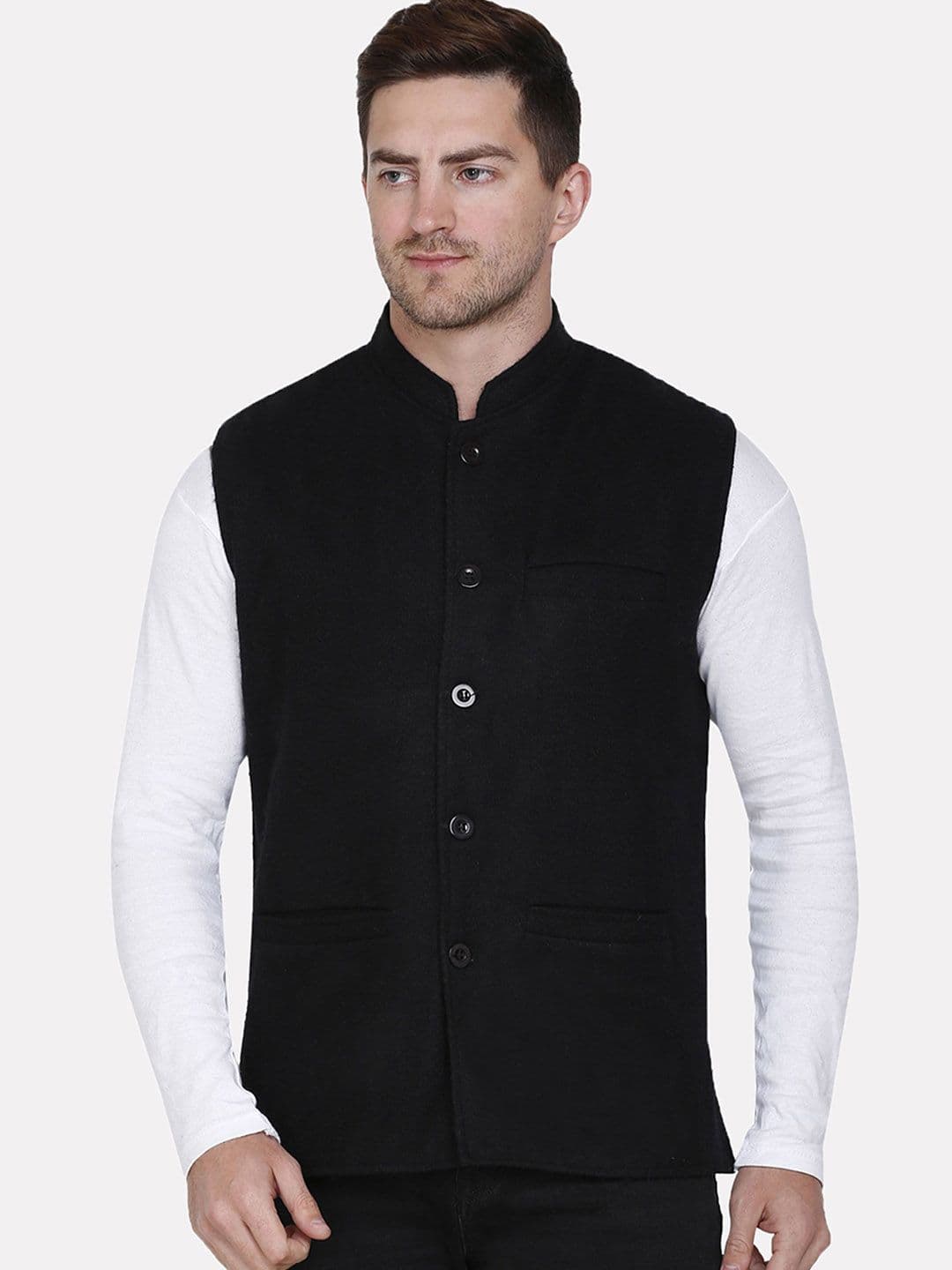 HAUTEMODA Men Stand Collar Solid Open Front Jacket - view 1
