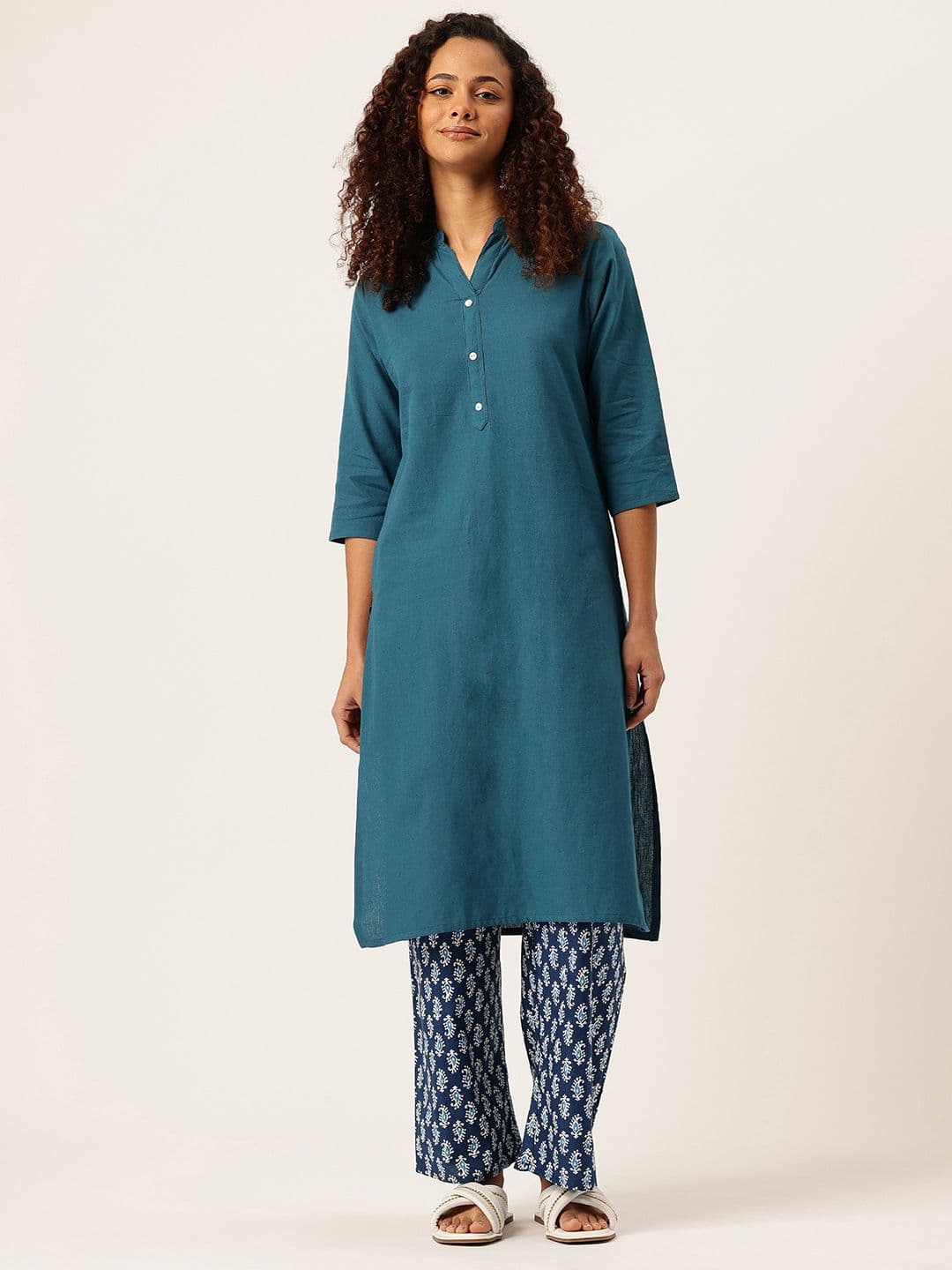 FERANOID Mandarin Collar Regular Straight Kurta - view 1