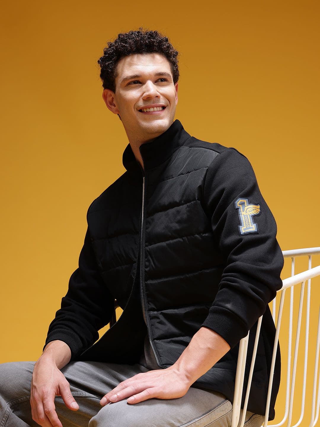 HERE&NOW Mock Collar Padded-Front Tailored Jacket with Patchwork Detail - view 1