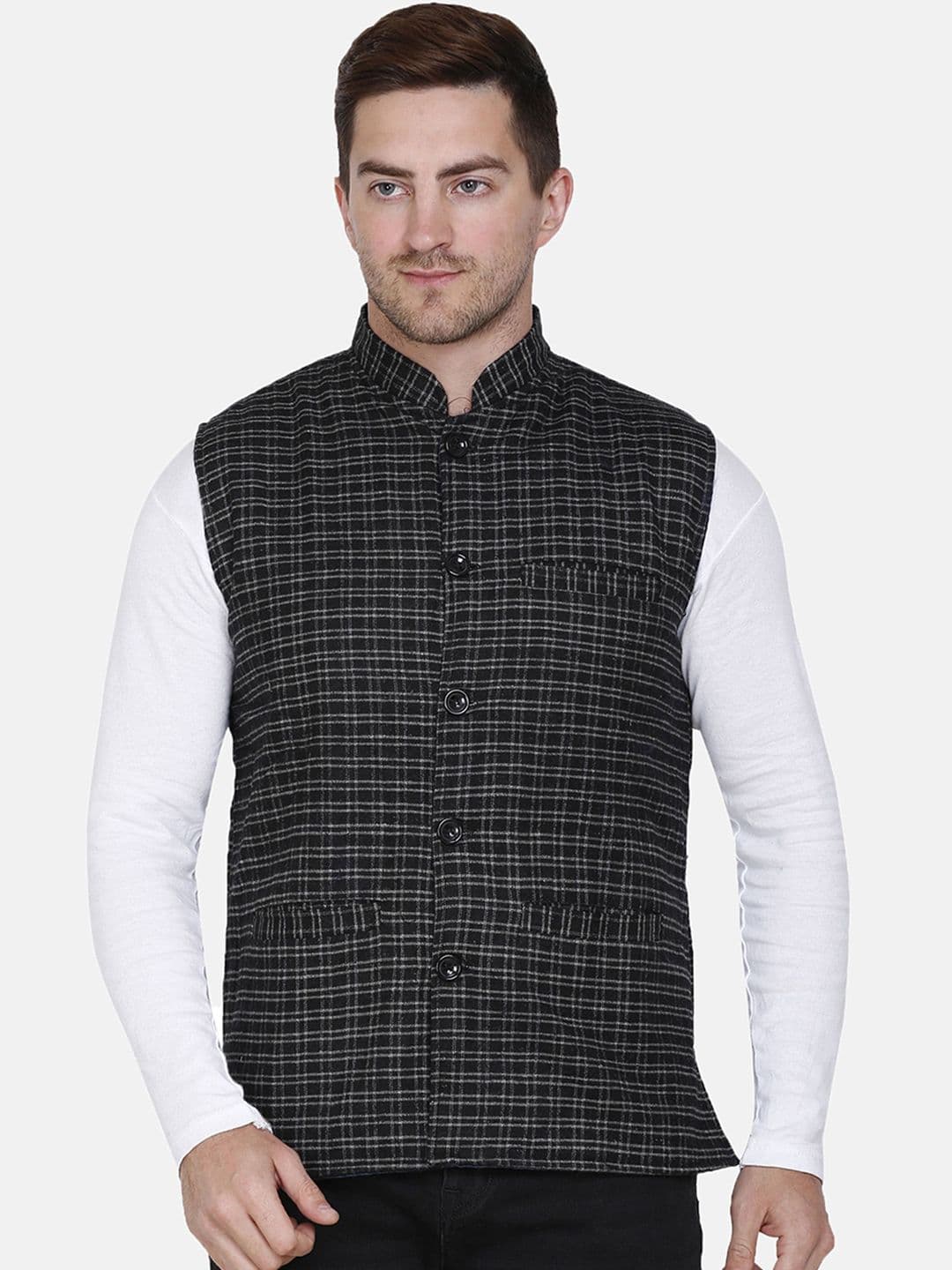 HAUTEMODA Men Hooded Geometric Printed Tailored Jacket - view 1
