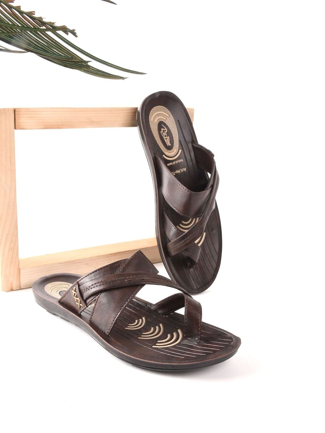 PU-PINE Men Black One Toe PU Slip On Comfort Sandals - view 1