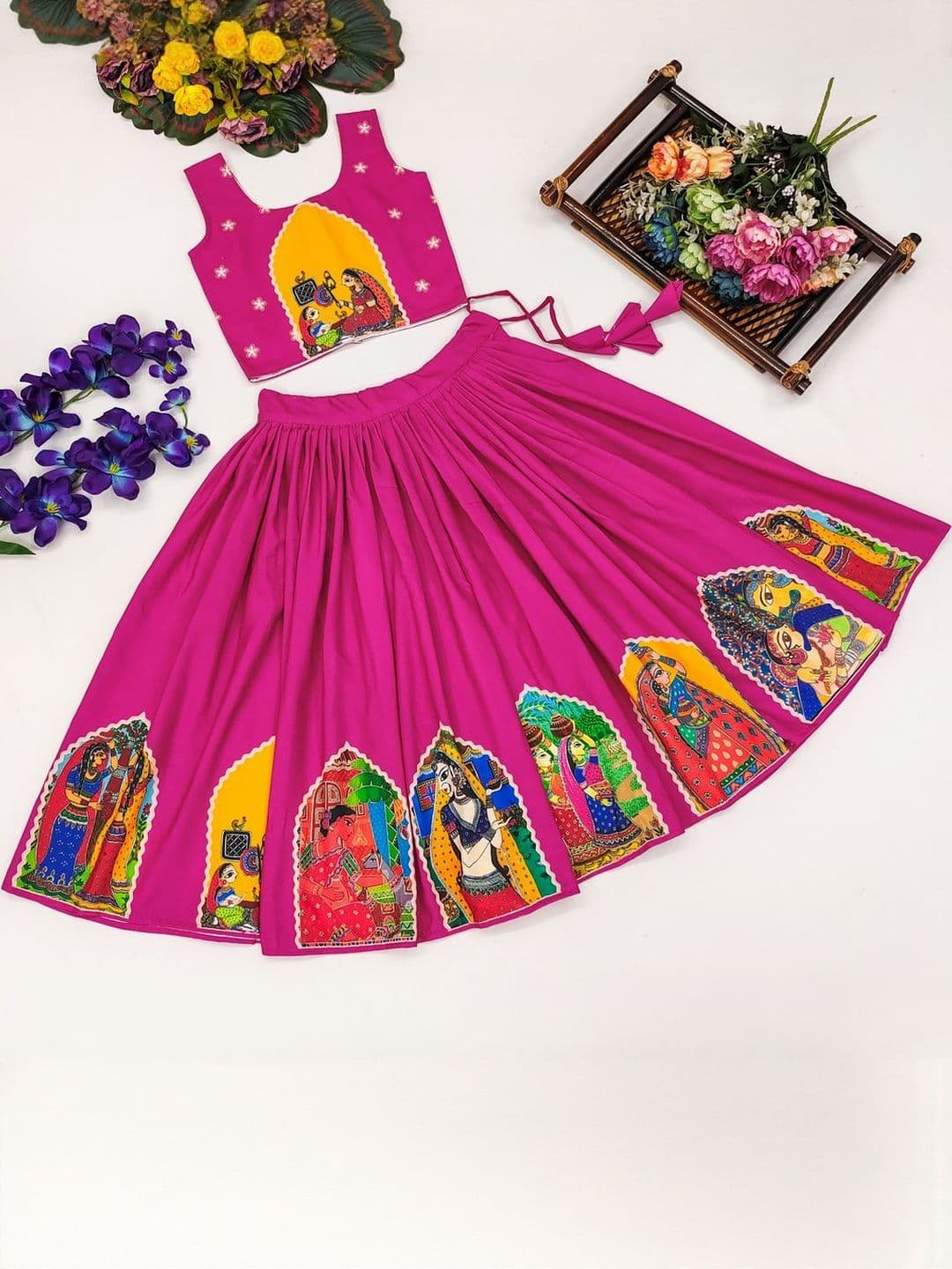 RJ ONLINE Girls Printed U-Neck Ready to Wear Cotton Lehenga Choli - view 1