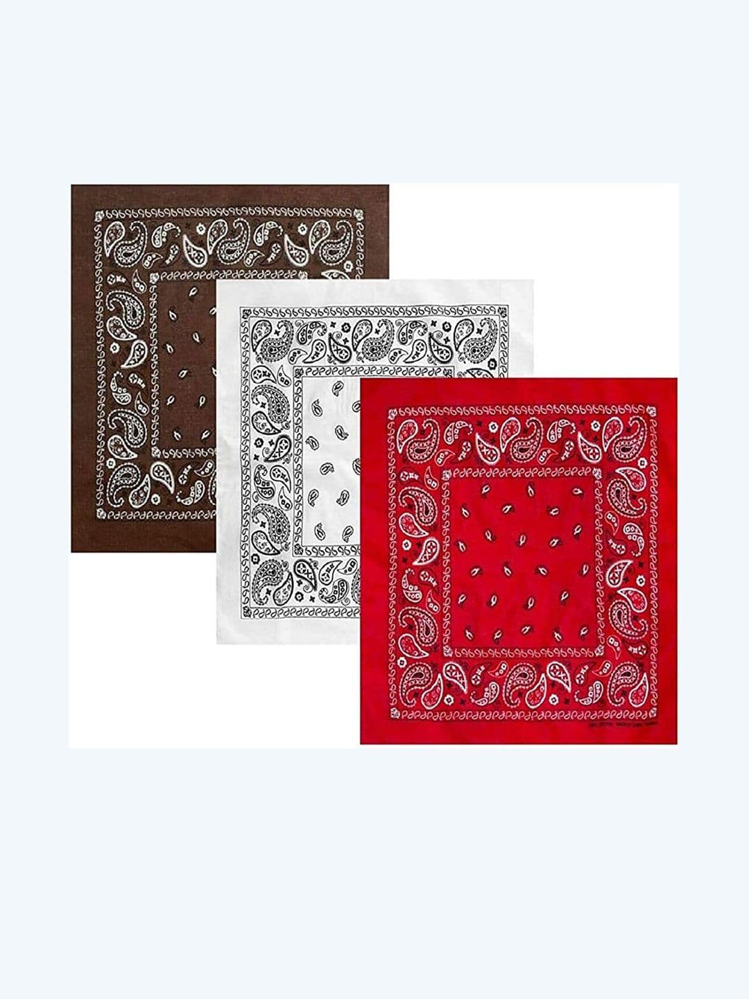 Navkar Crafts Unisex Pack Of 3 Brown White & Red Paisley Printed Cotton Bandana Headbands - view 1