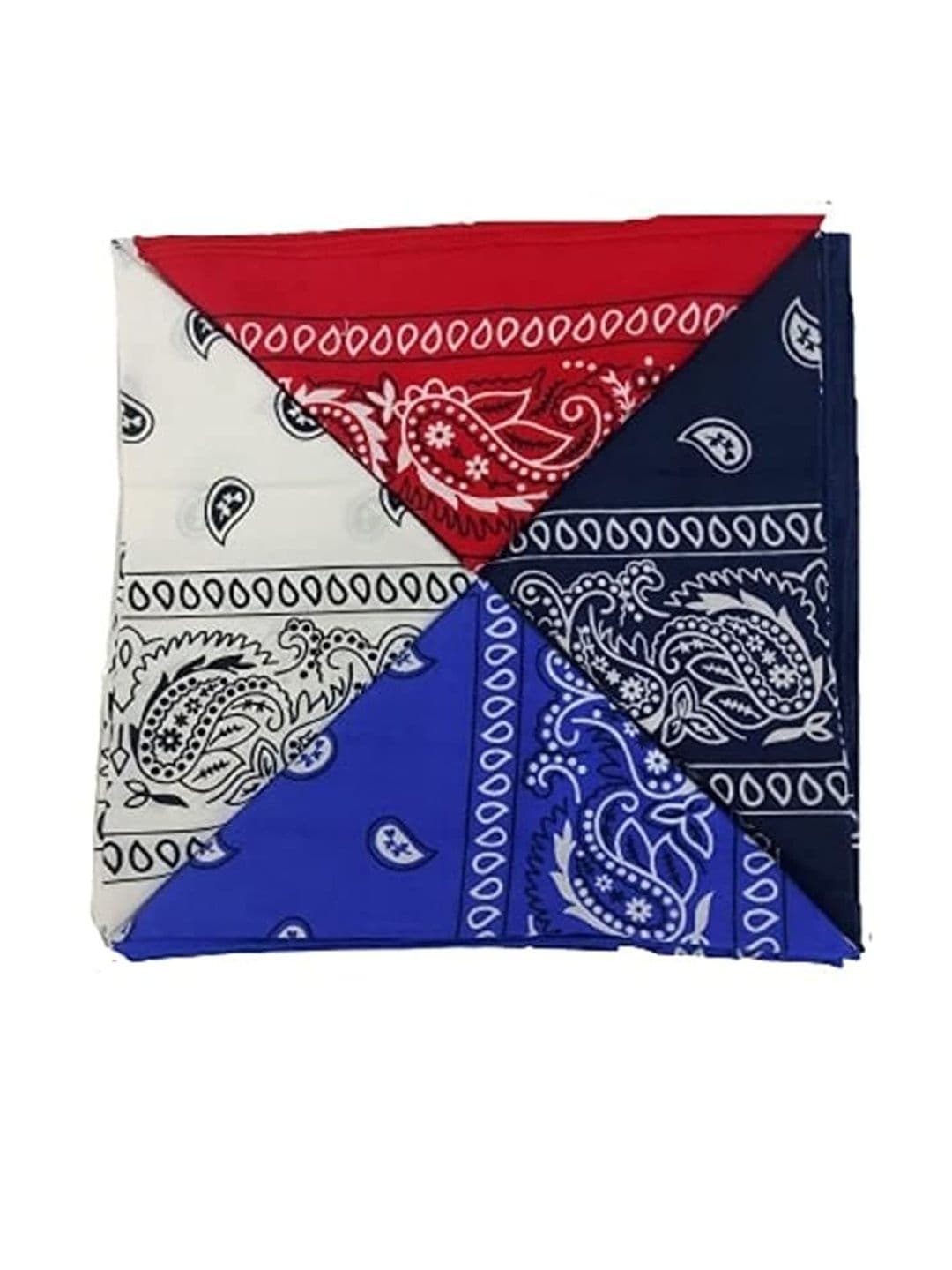 Navkar Crafts Unisex Pack Of 4 Blue White & Red Paisley Printed Cotton Bandana Headbands - view 1
