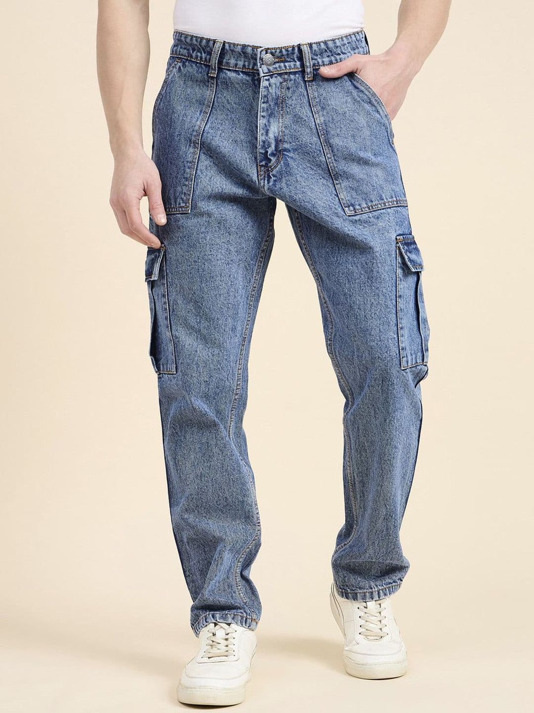 STUDIO NEXX Men Straight Fit Mid-Rise Heavy Fade Cargo Styles Jeans - view 1