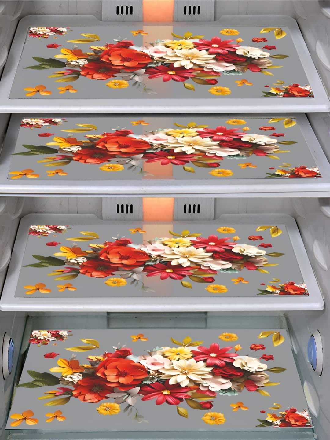 Dakshya Industries Yellow & Red 4 Pieces Printed Fridge Drawer Mats - view 1