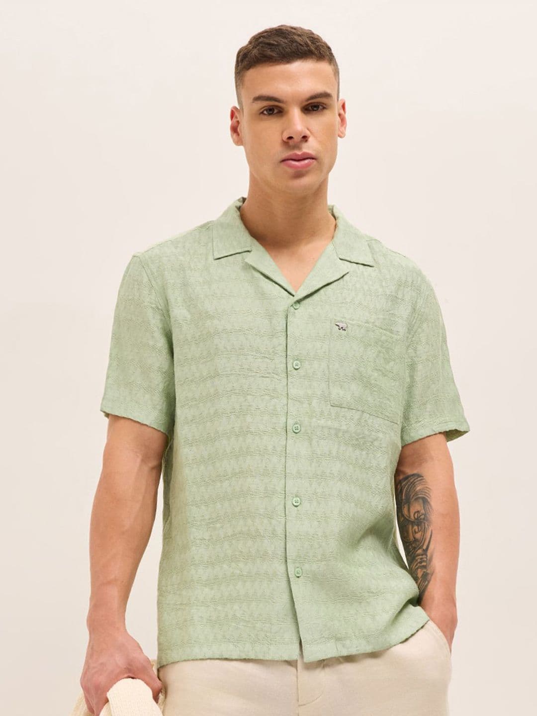 THE BEAR HOUSE Relaxed Fit Chevron Textured Short Sleeves Shirt - view 1