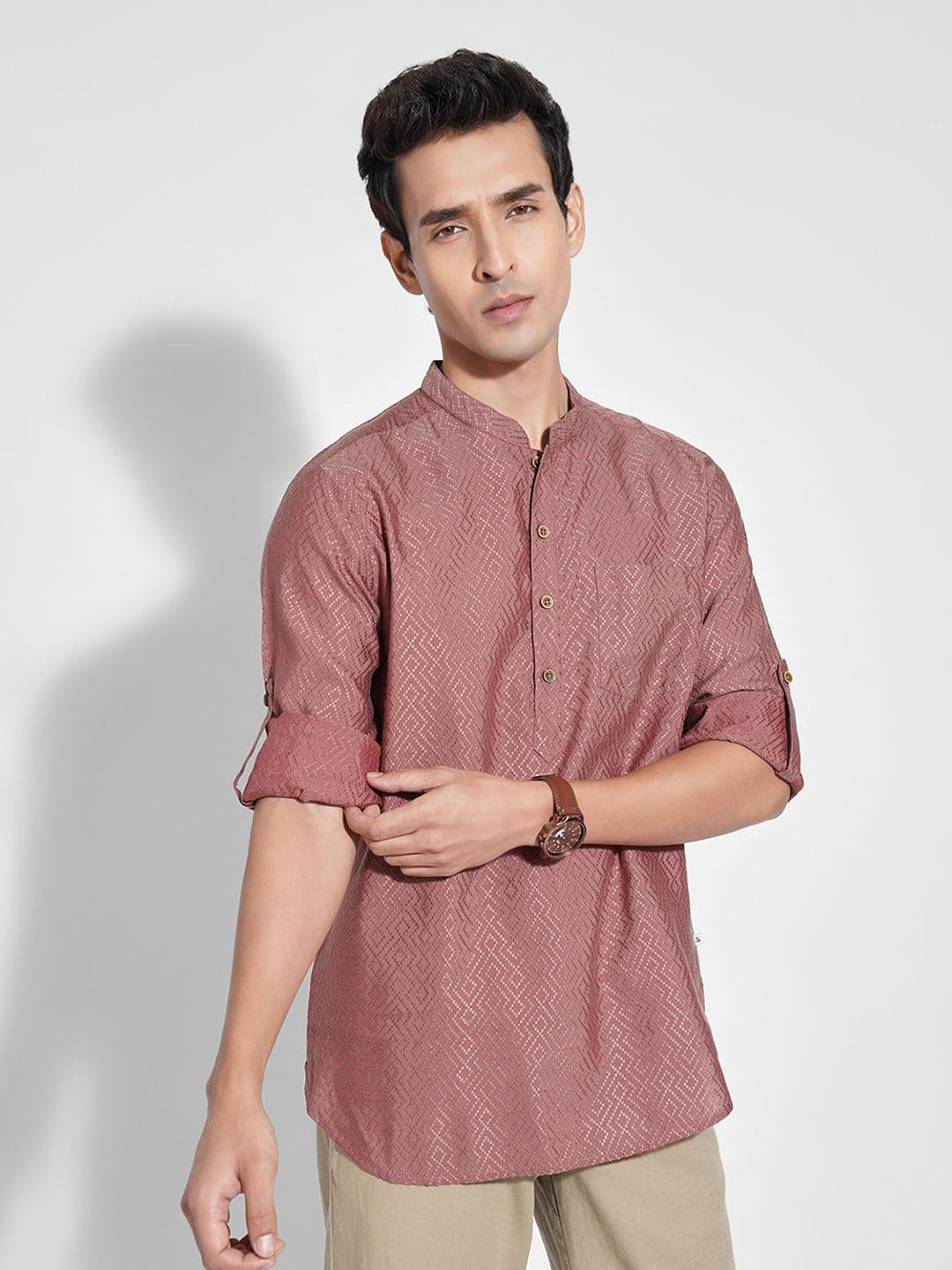 indus route by Pantaloons Men Geometric Woven Design Daily A-Line Kurta - view 1
