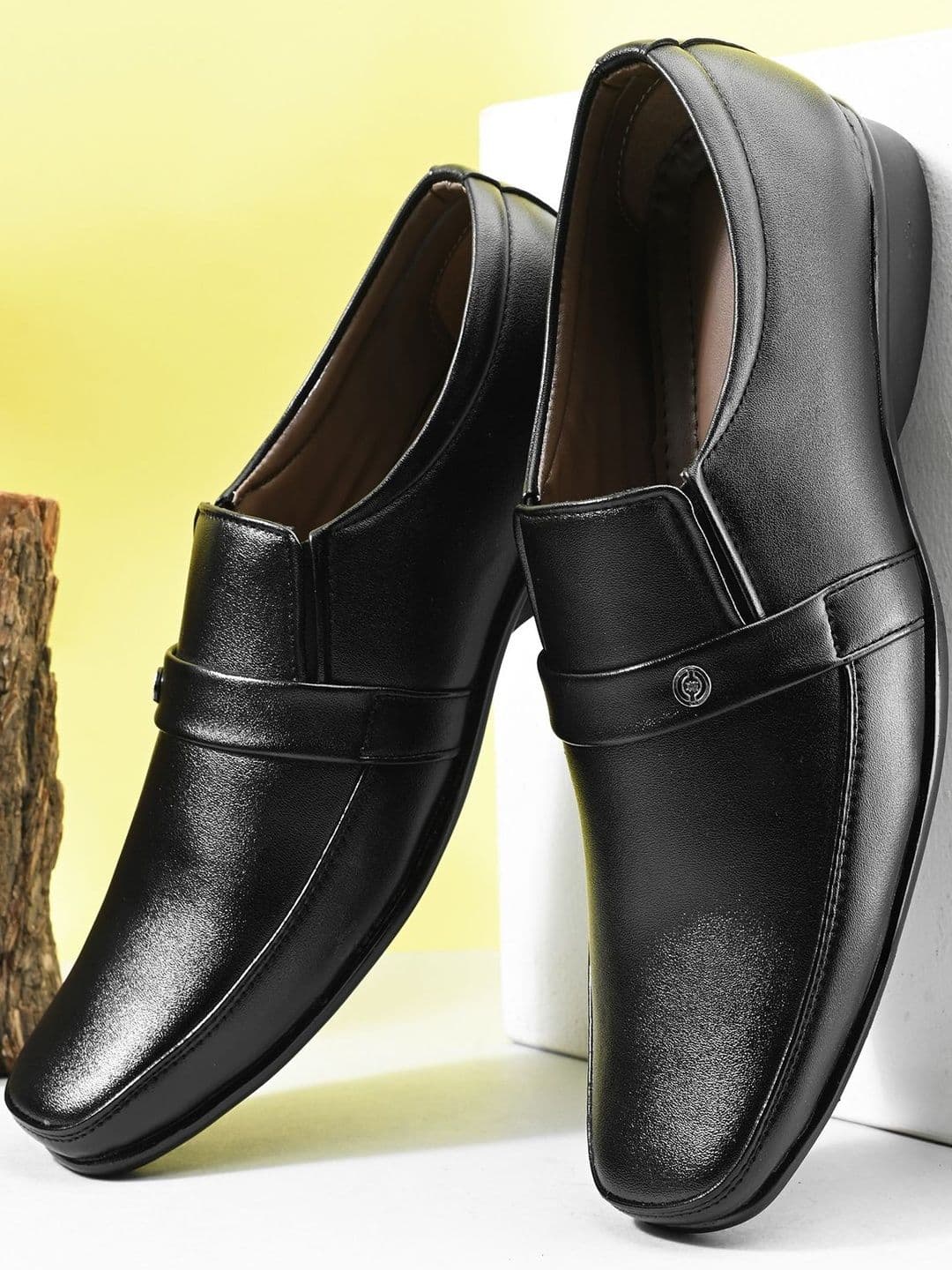 HERE&NOW Men Black Solid Formal Slip-On Shoes - view 1