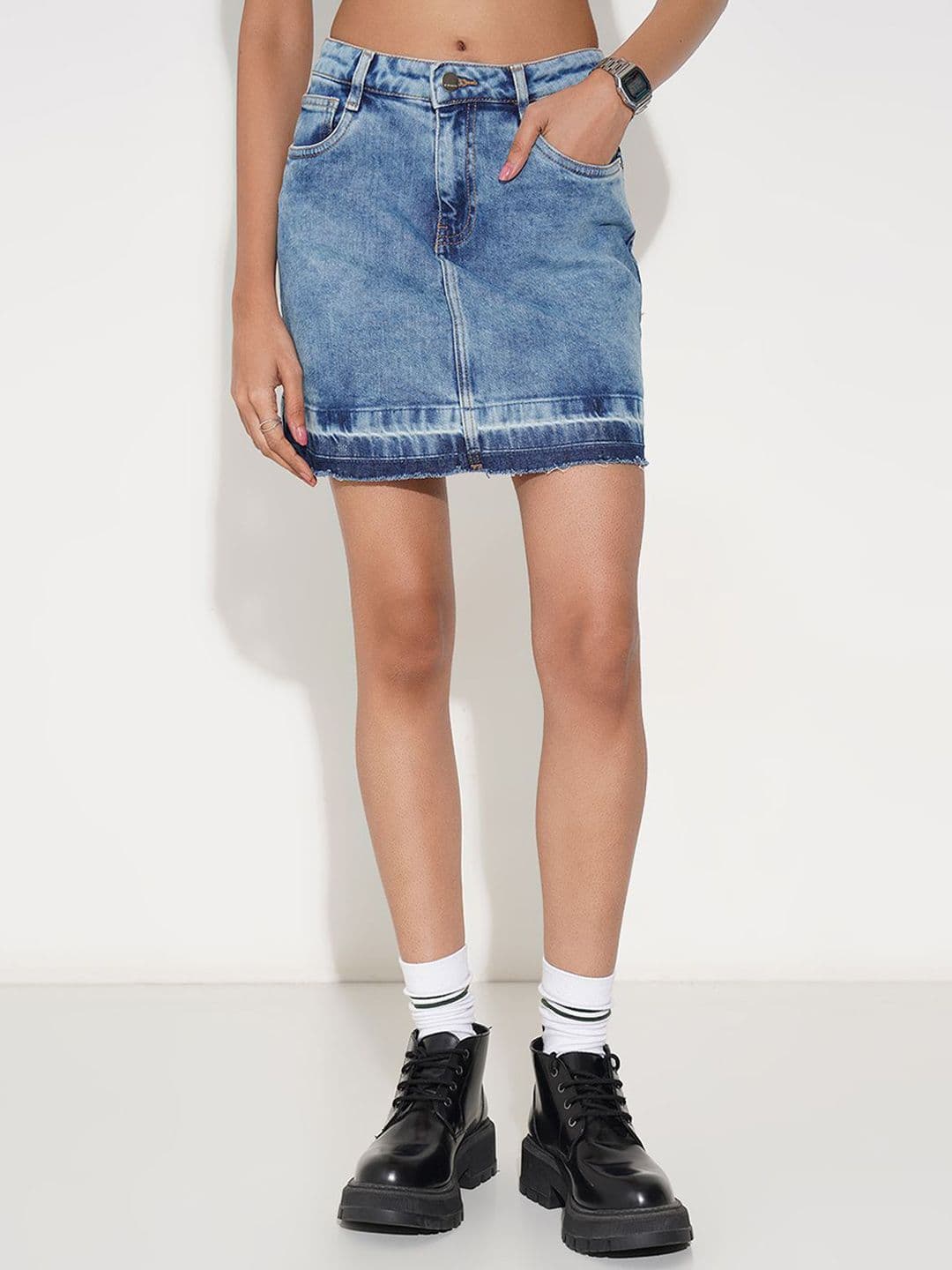 SF JEANS by Pantaloons Women Washed Mid Rise A-Line Mini Skirts - view 1