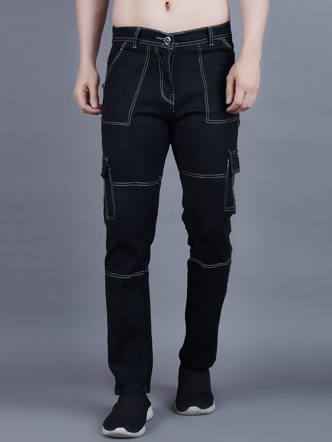 MaverIQ Men Classic Straight Fit Mid-Rise Denim Stretchable Cargo Jeans - view 1