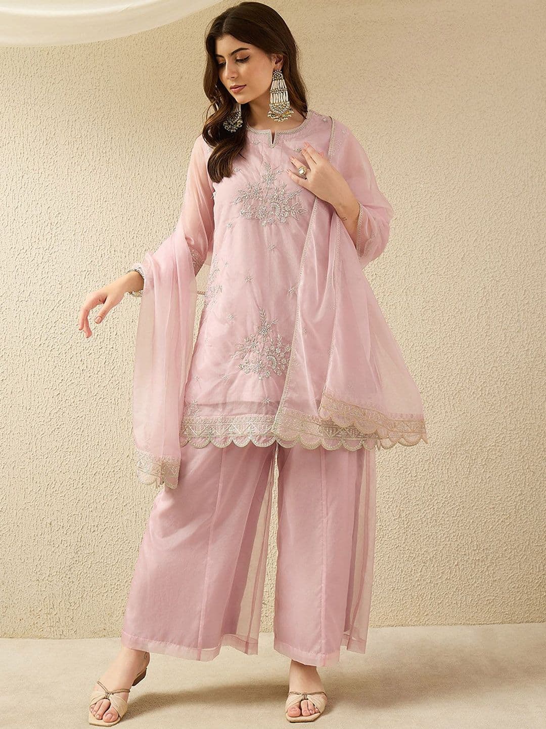AVANSHEE Women Floral Embroidered Regular Sequinned Kurti with Palazzos & With Dupatta - view 1