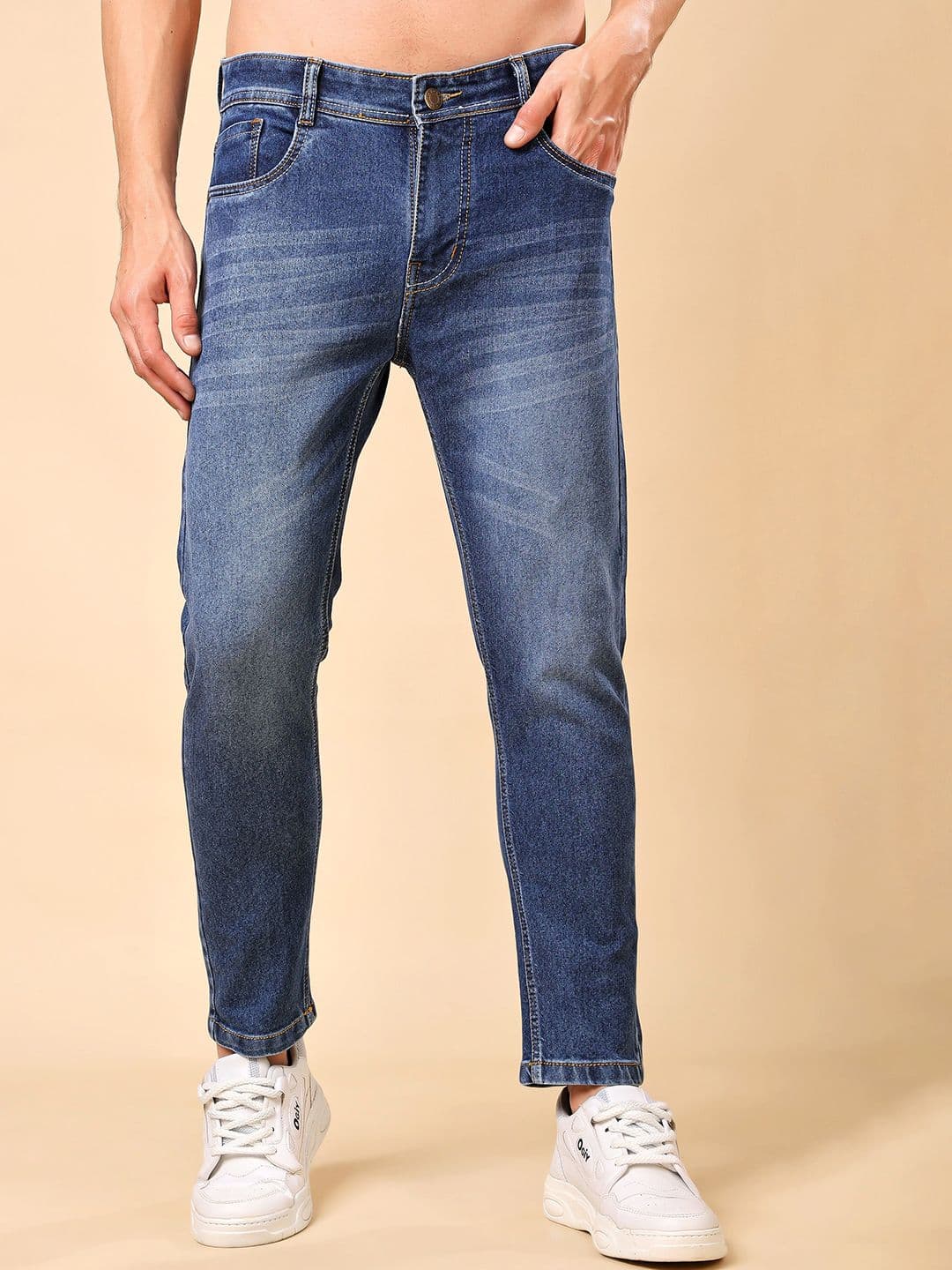 London Hills Men Pop Slim Fit Mid-Rise Light Fade Acid Wash Cotton Jeans - view 1