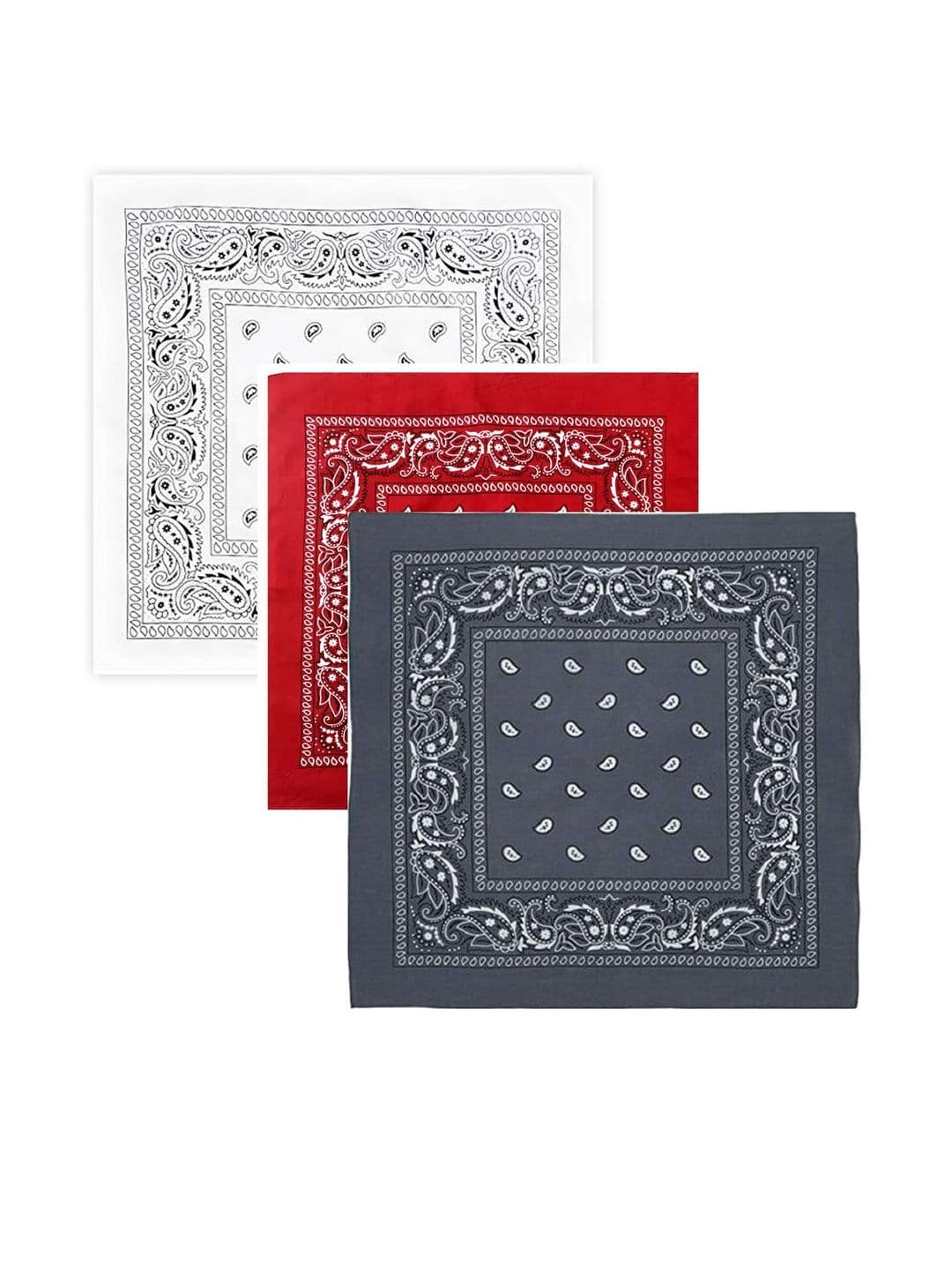Navkar Crafts Unisex Grey Red & White Pack of 3 Paisley Cotton Bandana Headband - view 1