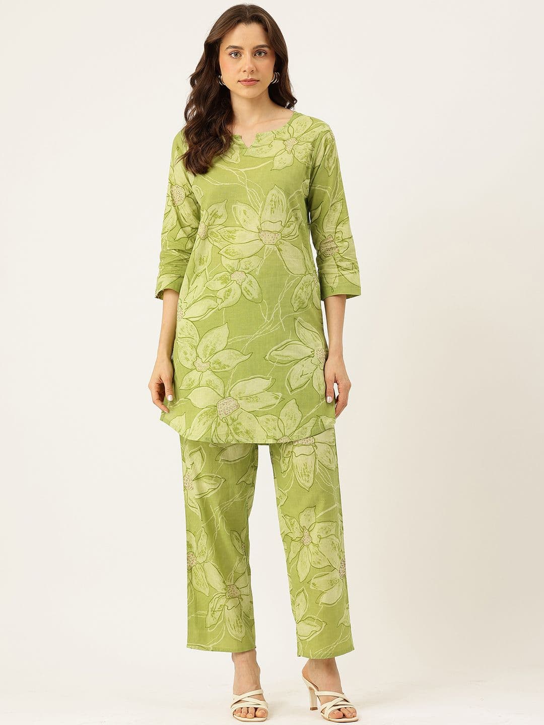 FERANOID Floral Printed Pure Cotton Tunic with Trousers Co-Ords - view 1
