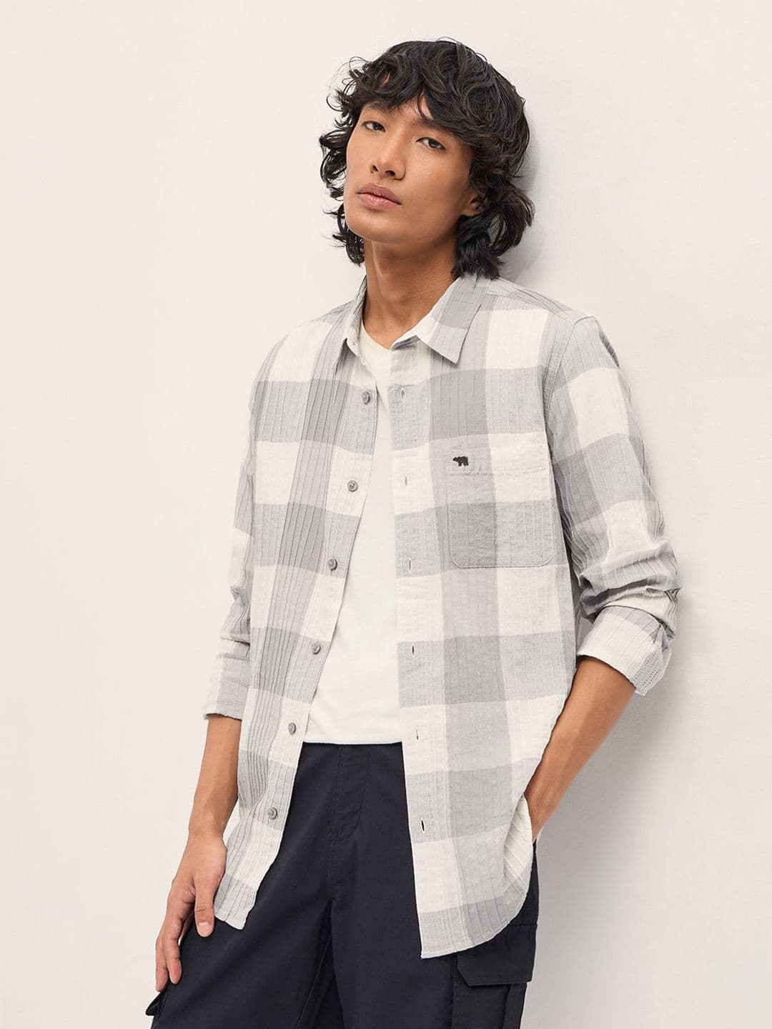 THE BEAR HOUSE Slim Fit Buffalo Checked Long Sleeves Cotton Shirt - view 1