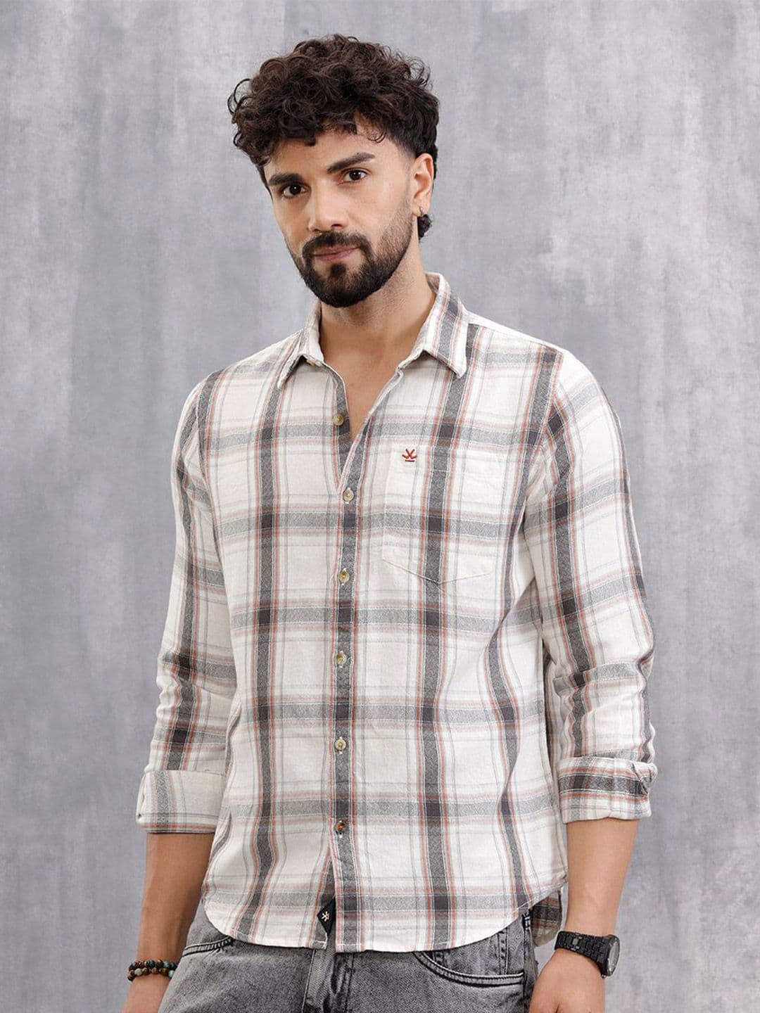 WROGN Slim Fit Cutaway Collar Other Checks Checked Pure Cotton Opaque Shirt - view 1