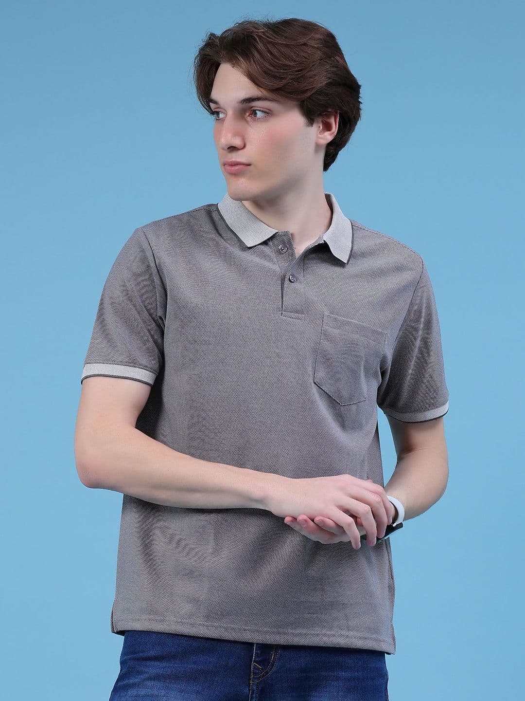 V-Mart Men Self Design Polo Collar Cotton T-shirt - view 1