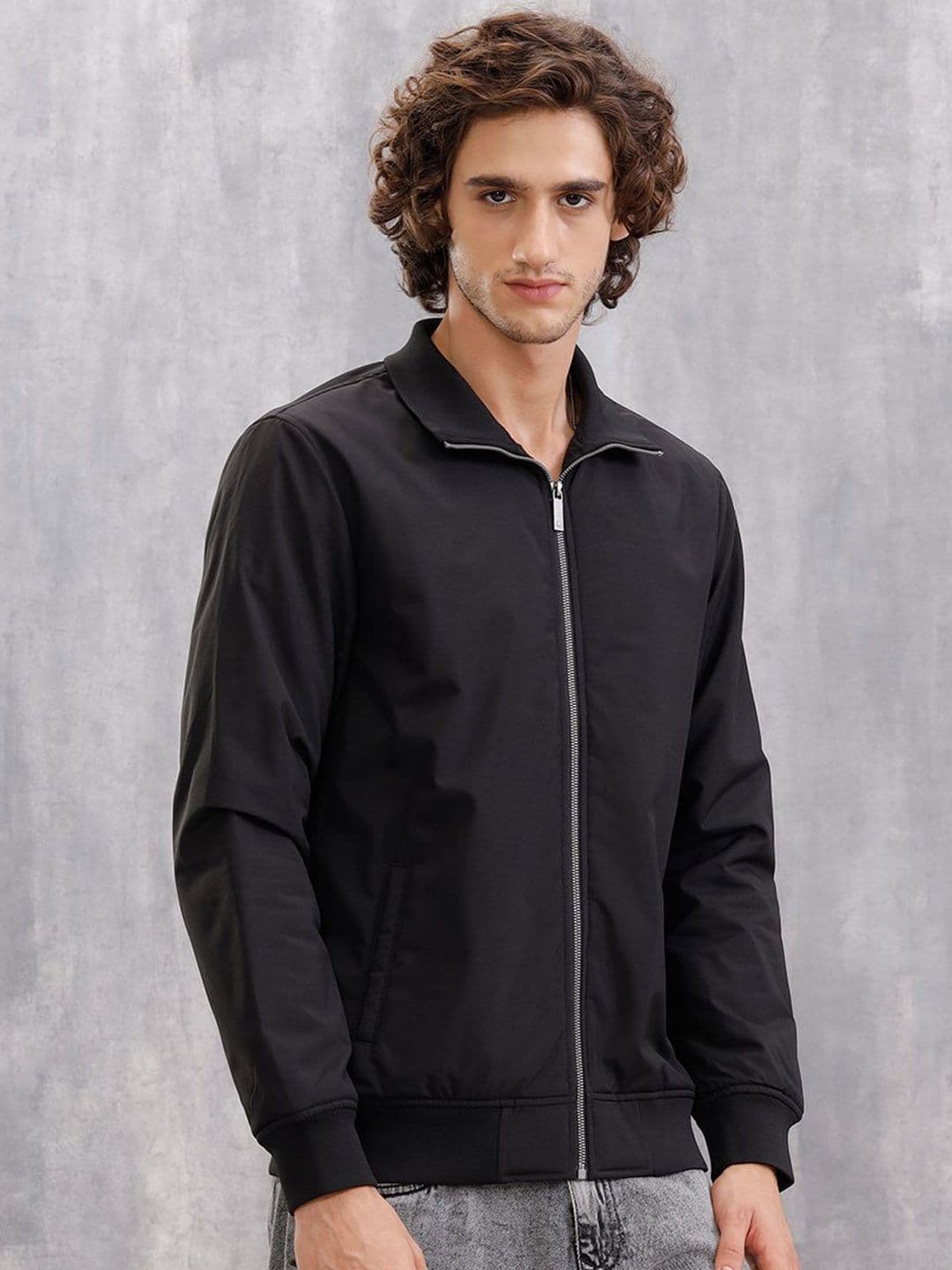 WROGN Men Spread Collar Solid Bomber Jacket - view 1