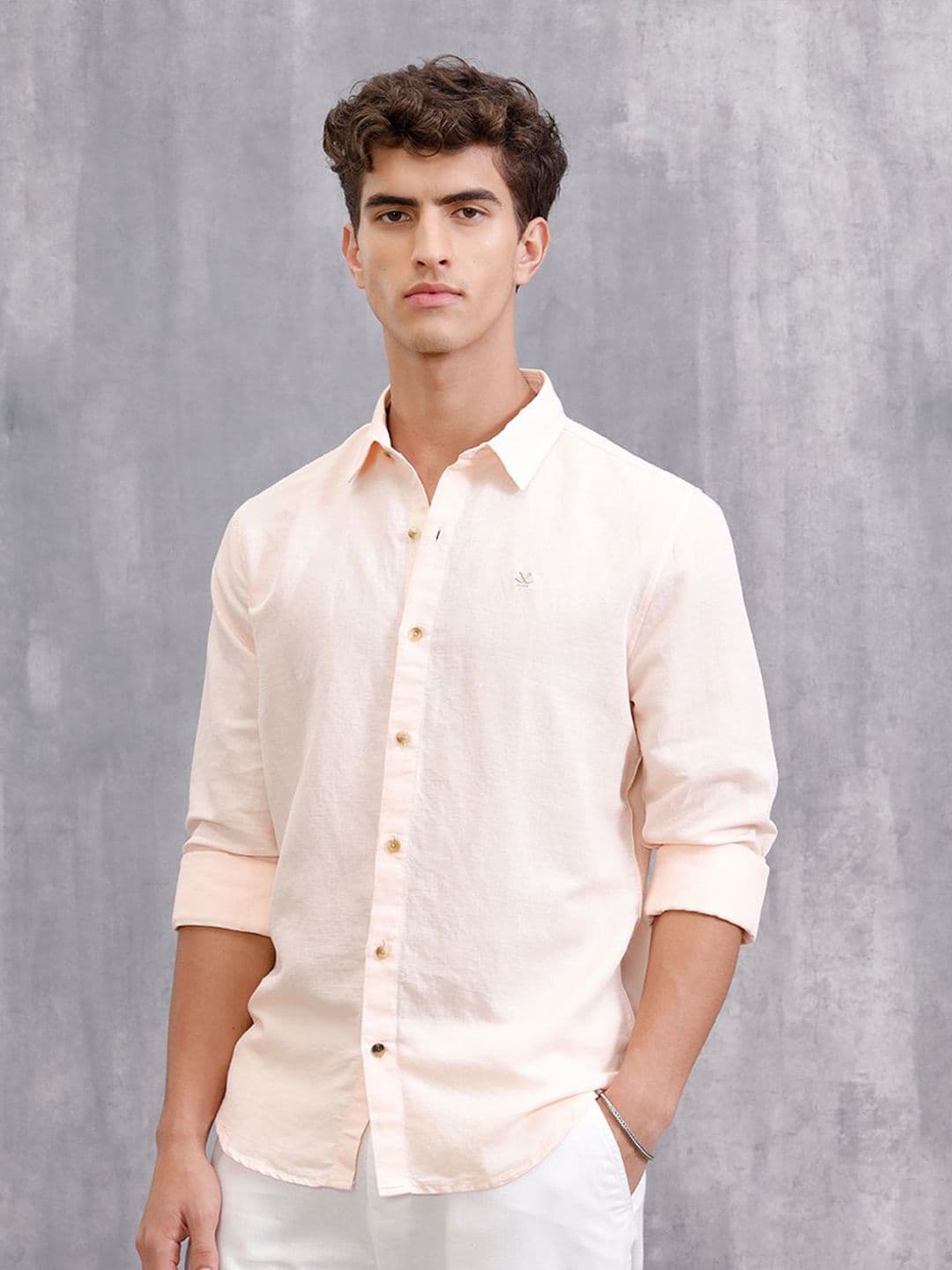 WROGN Slim Fit Spread Collar Linen Opaque Shirt - view 1