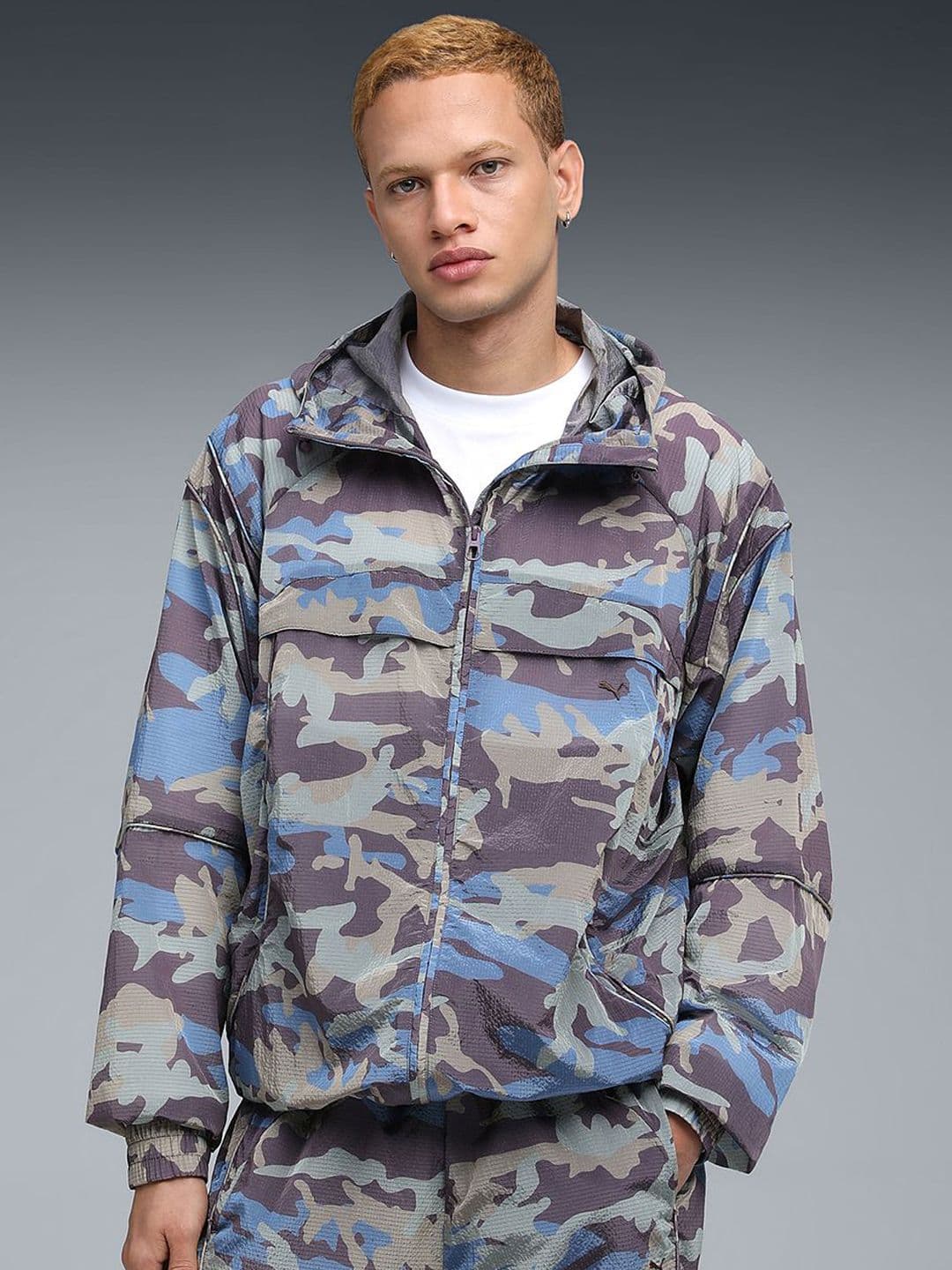 Puma Unisex CLRT Oversized All-Over-Print Ripstop Hooded Camouflage Printed Bomber Jacket - view 1