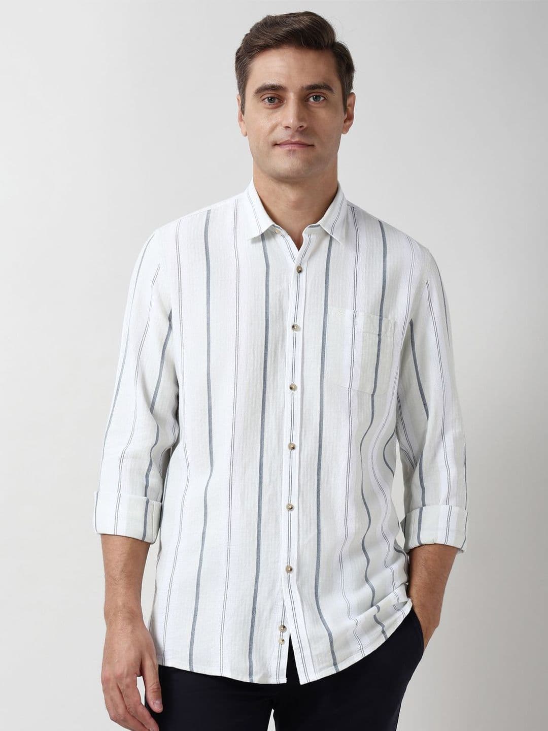 Peter England Casuals Striped Spread Collar Slim Fit Shirt - view 1