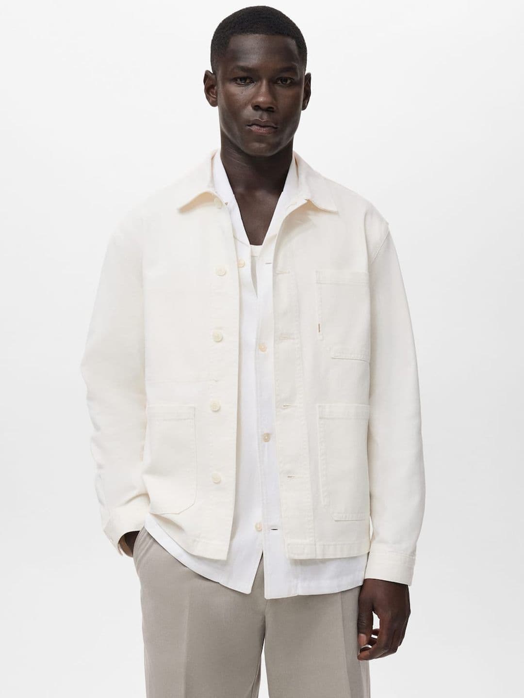 MANGO MAN Spread Collar Pure Cotton Tailored Jacket with Utility Pockets - view 1