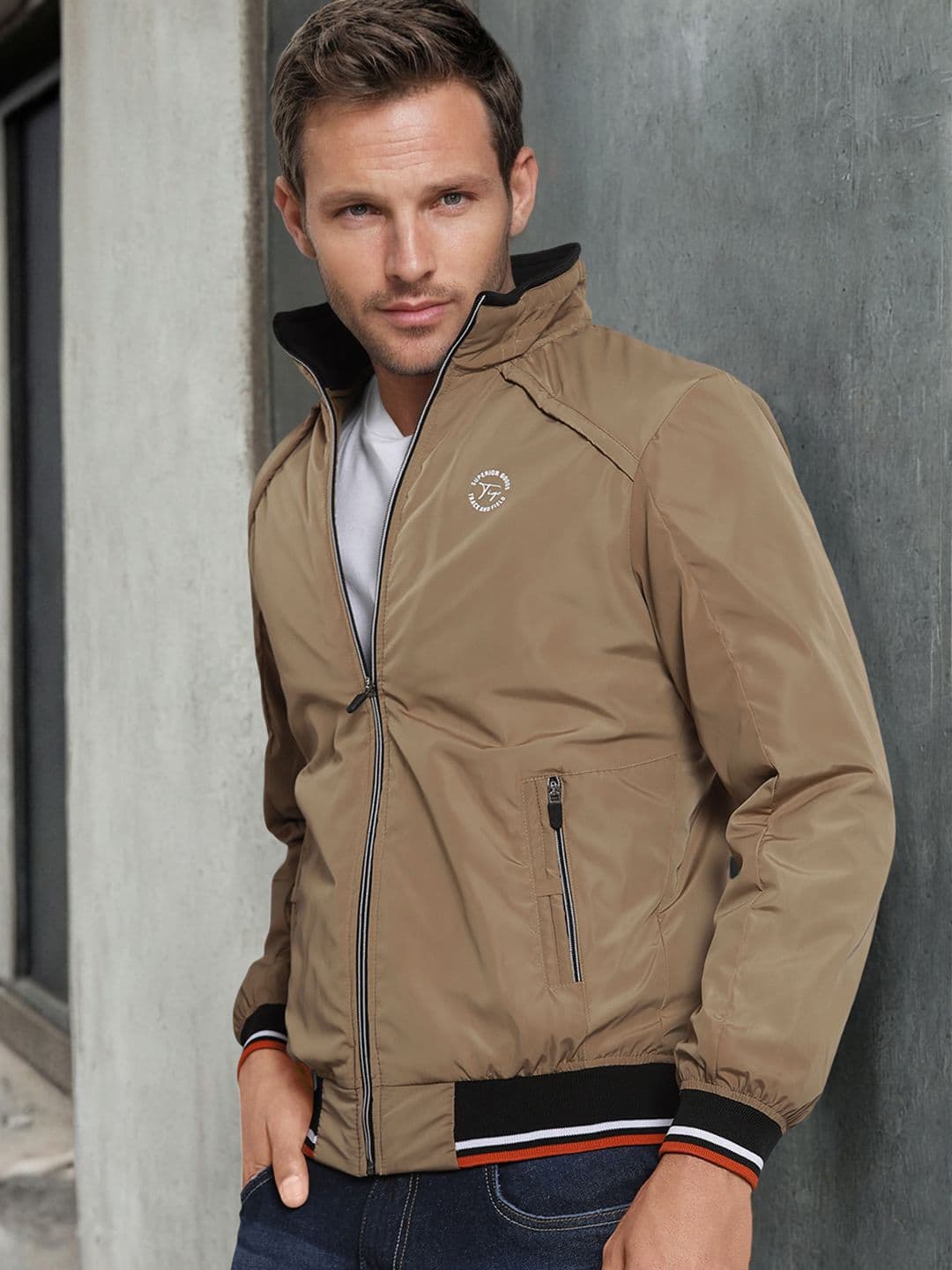 The Indian Garage Co Men Slim Fit High-Neck Zip-Front Bomber Jacket - view 1