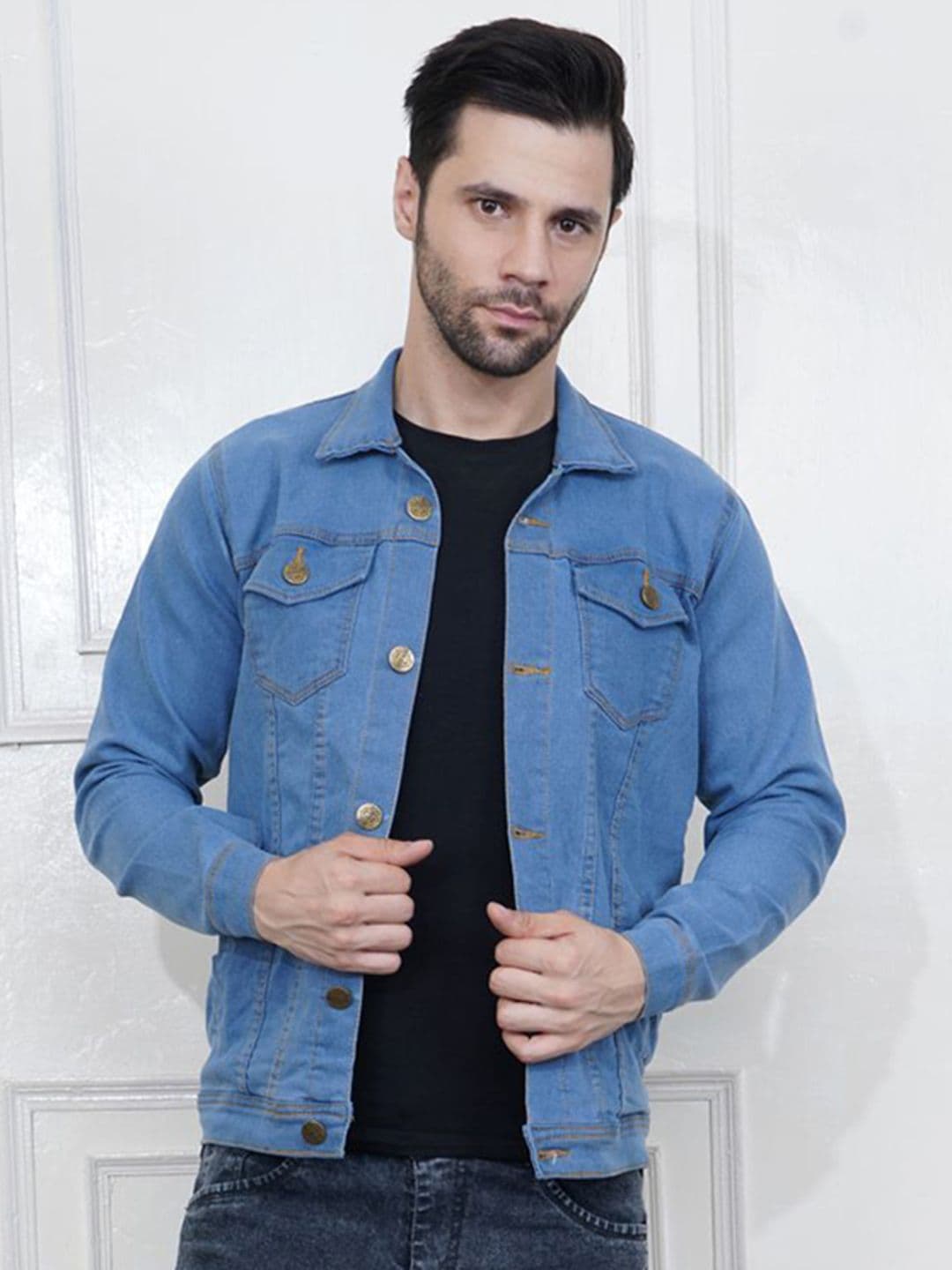 MaverIQ Men Spread Collar Solid Denim Jacket - view 1