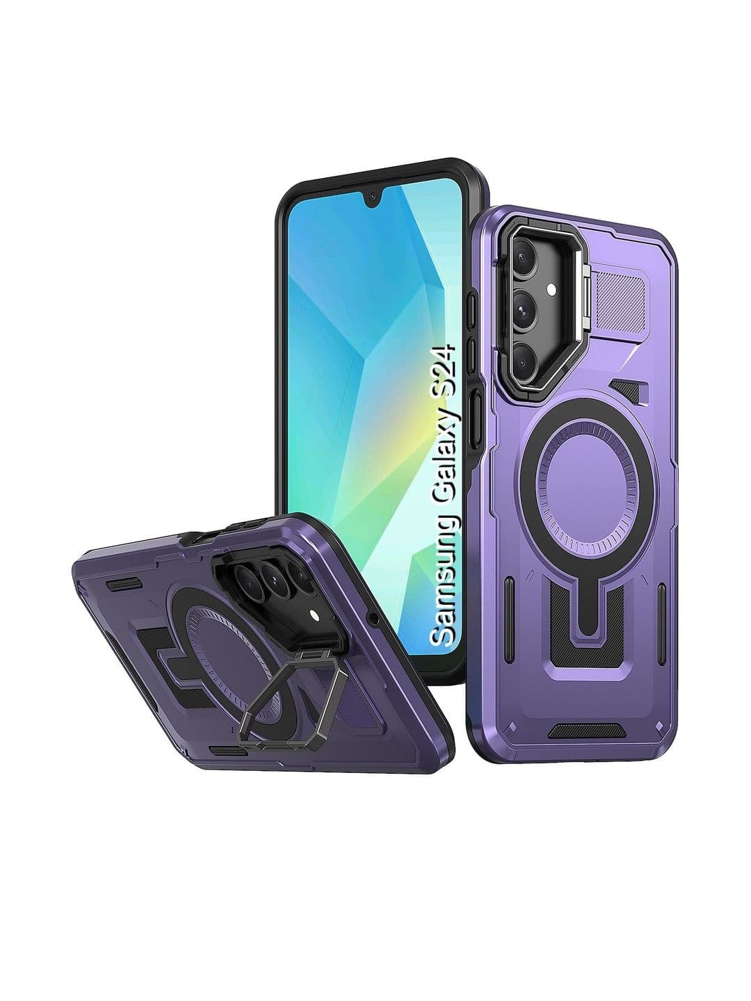 Luxury Kase Rugged Shockproof Samsung Galaxy S24 5G Magnetic Back Case with Kickstand