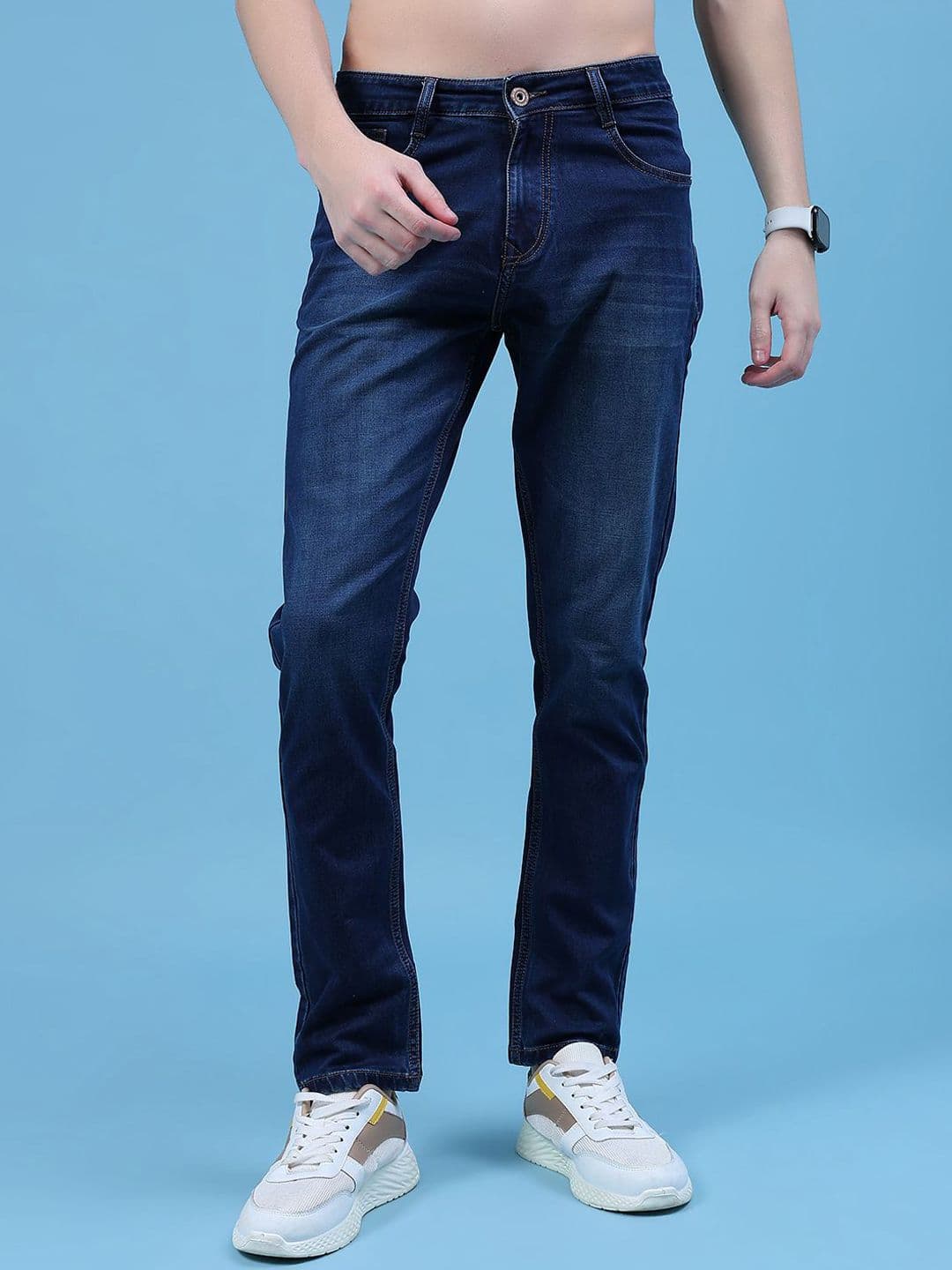 V-Mart Men Regular Fit Mid-Rise Light Fade Stretchable Cotton Jeans - view 1