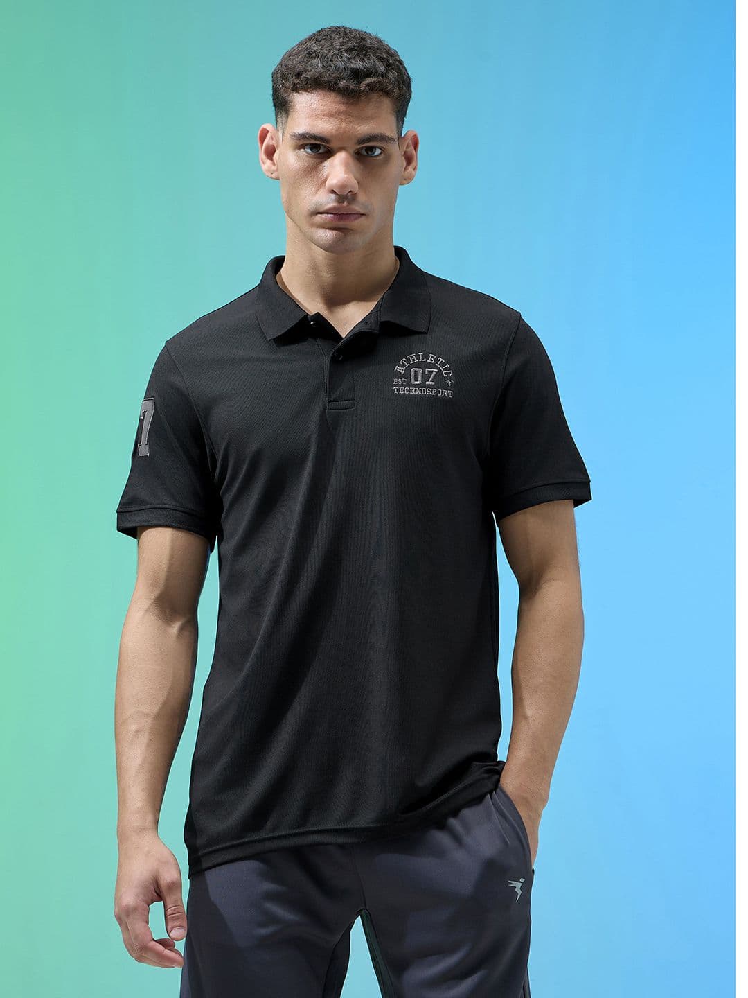 Technosport Men Typography Printed Anti Static Slim Fit Sports T-shirt with MATPIQ - view 1