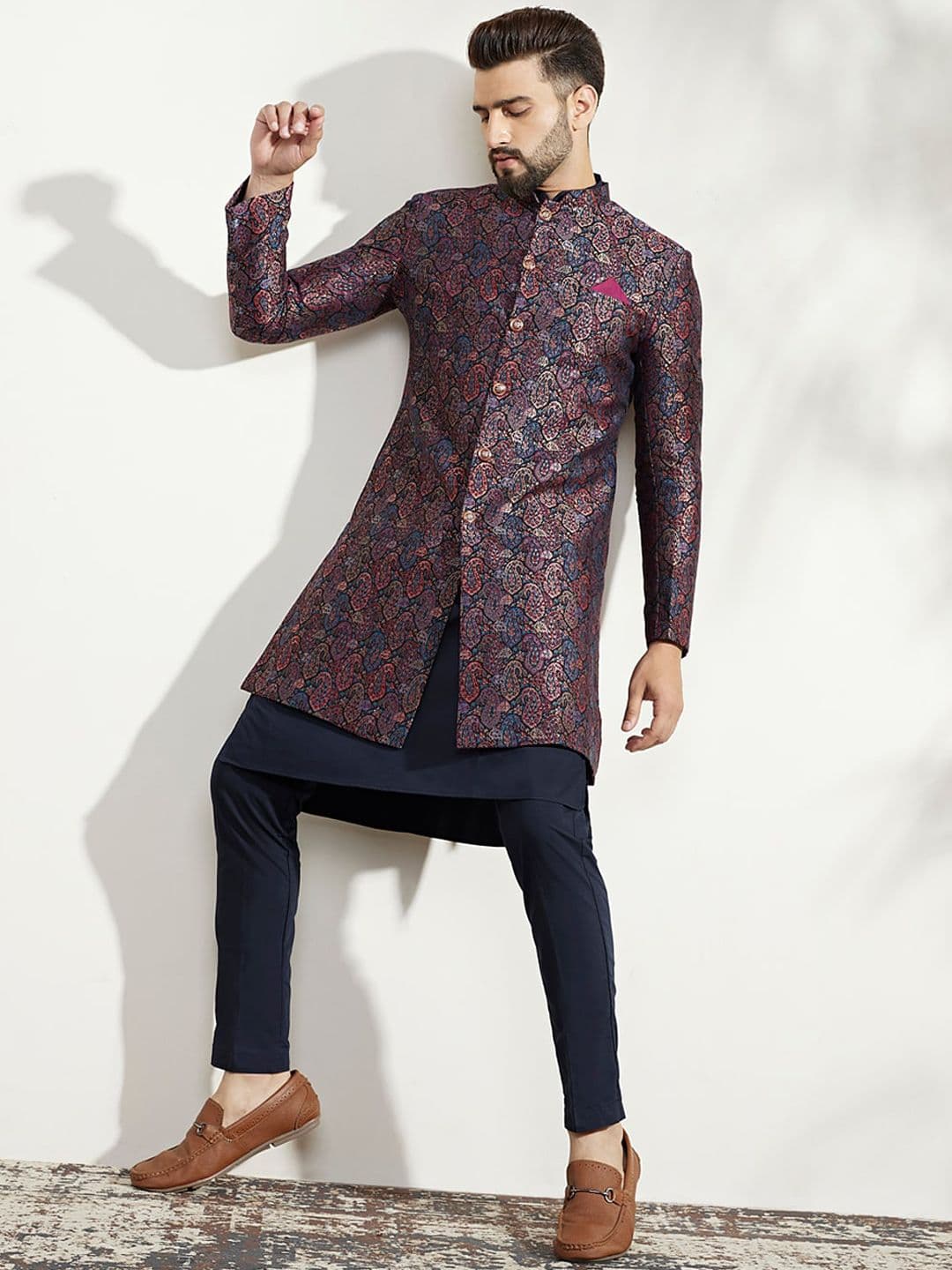 KISAH Men Self-Design Indowestern Sherwani Set