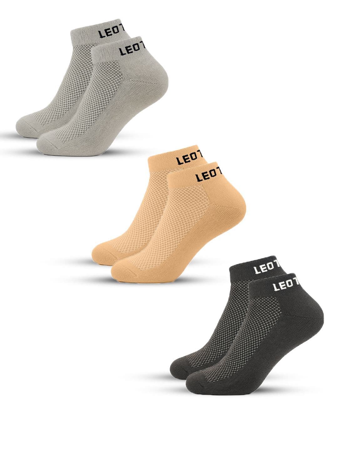 Leotude Men Pack Of 3 Cotton Super Soft & Odour-Free Breathable Ankle-Length Socks - view 1
