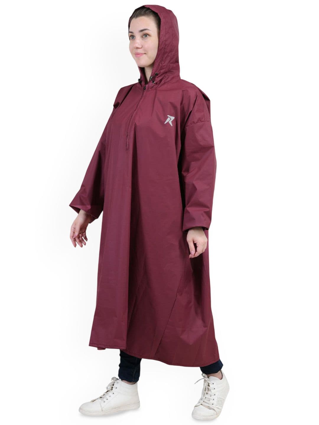 Rocksport Maroon Waterproof Polyester Hooded Rain Poncho With Sleeves for Bike Travel