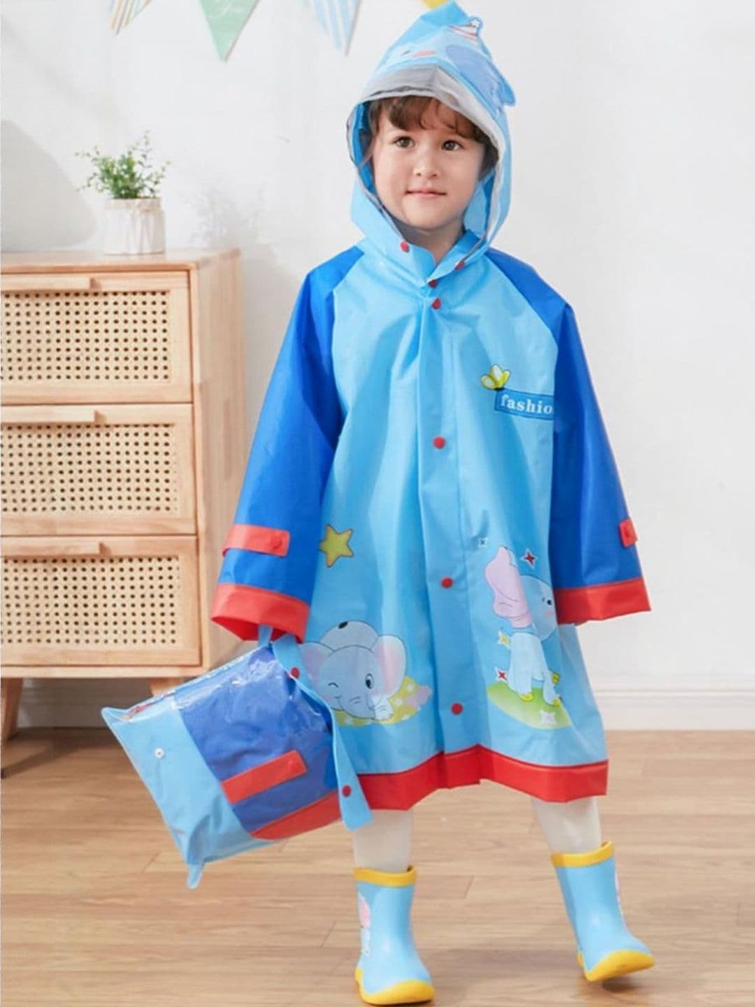 Bold N Elegant Kids Blue EVA Rain Jacket With Inbuilt Backpack Extension - view 1