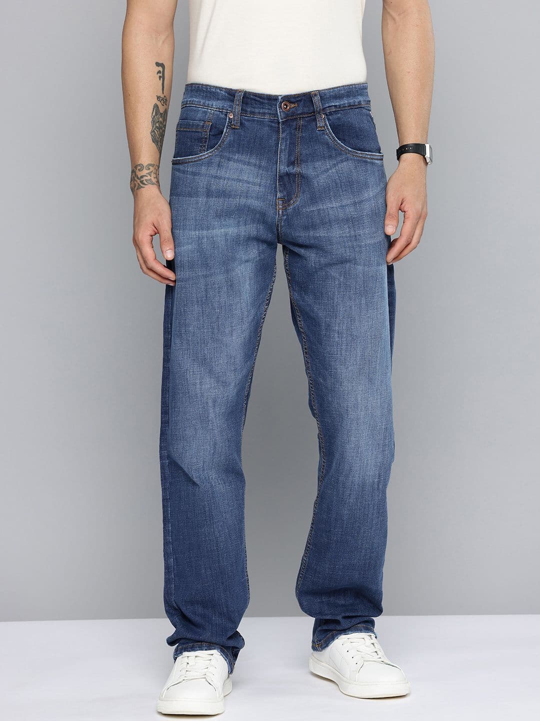 Mufti Men Loose Straight Fit Heavy Fade Stretchable Jeans - view 1