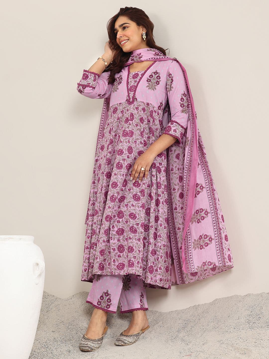 Libas Women Floral Printed Anarkali Kurta with Trousers & Dupatta - view 1