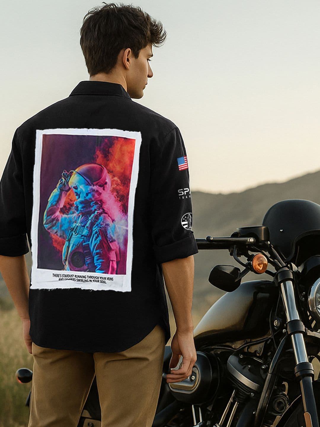 Bewakoof Nasa Men's Jet Black Graphic Printed Oversized Shirt - view 1