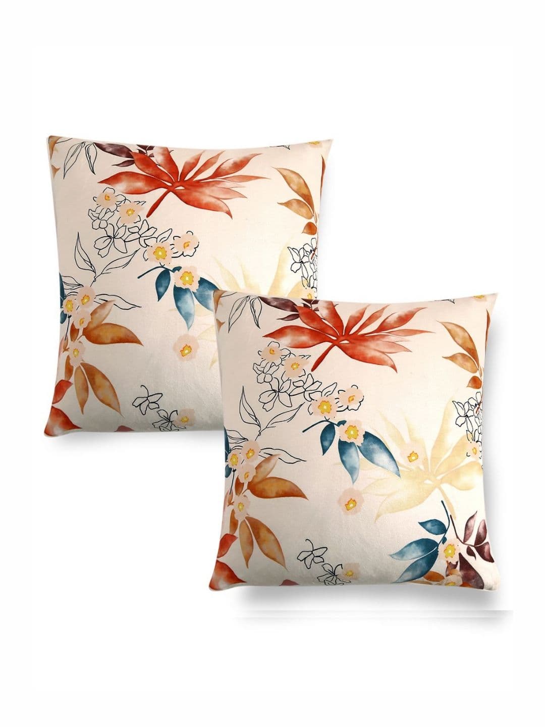 HOKIPO Peach-Coloured & Blue 2 Pieces Floral Velvet Square Cushion Covers - view 1