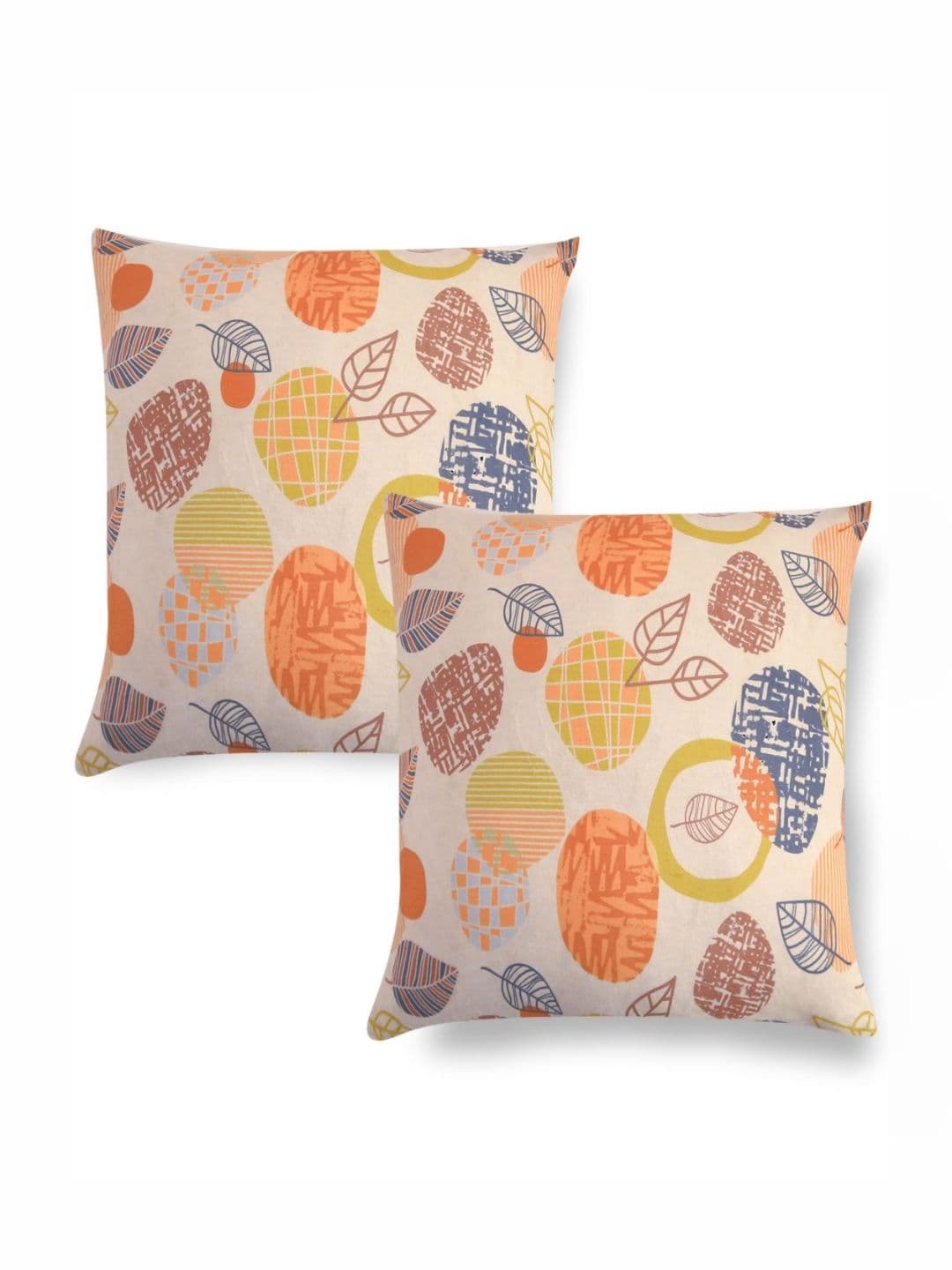 HOKIPO Orange & White 2 Pieces Floral Velvet Square Cushion Covers - view 1