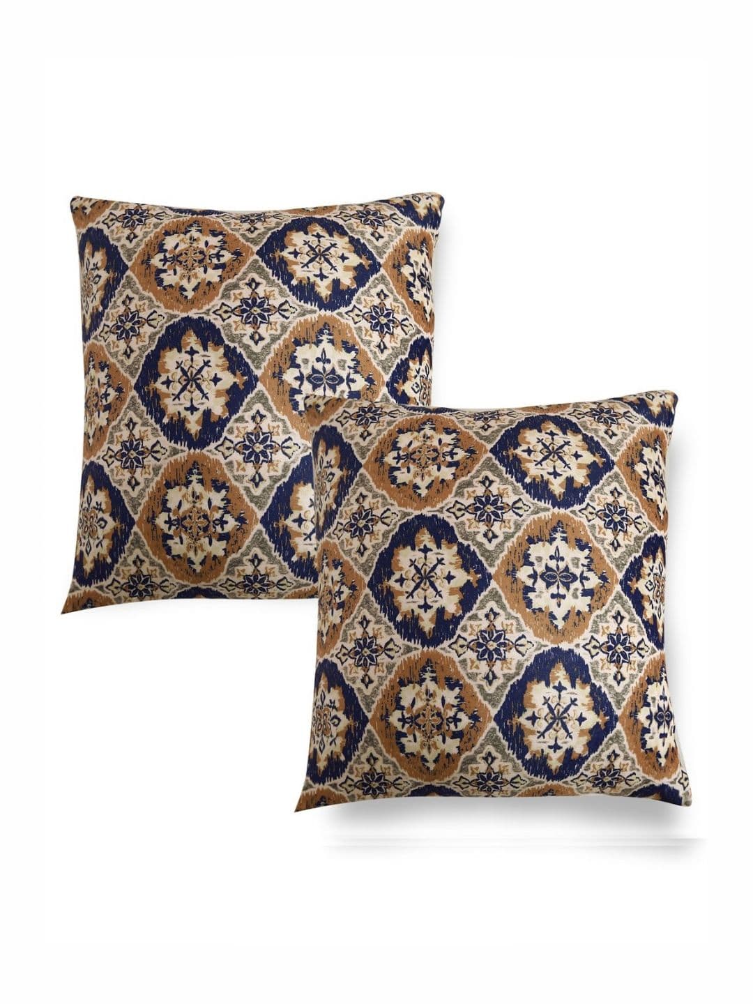HOKIPO Navy Blue & Beige 2 Pieces Ethnic Printed Velvet Square Cushion Covers - view 1
