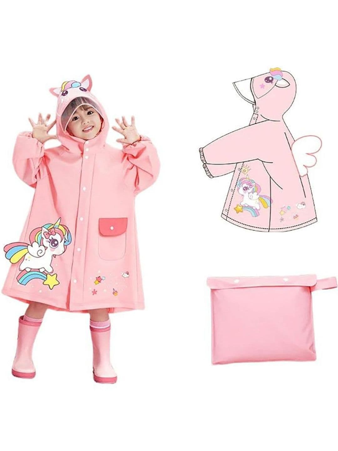 Bold N Elegant Kids 3D Pink Unicorn Raincoat - view 1