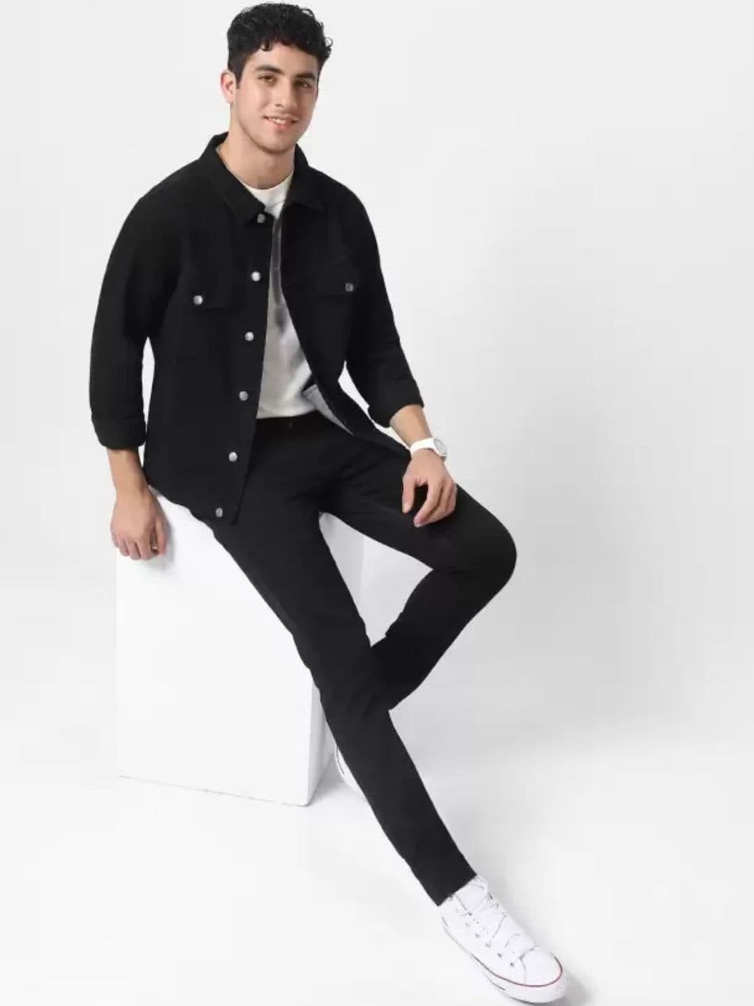 Mevan Men Black Solid Regular Fit Denim Jacket - view 1