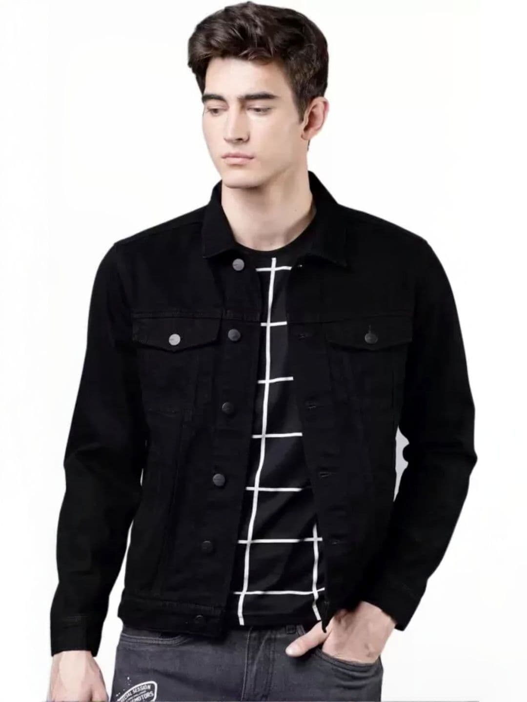 Mevan Men Black Solid Denim Jacket - view 1