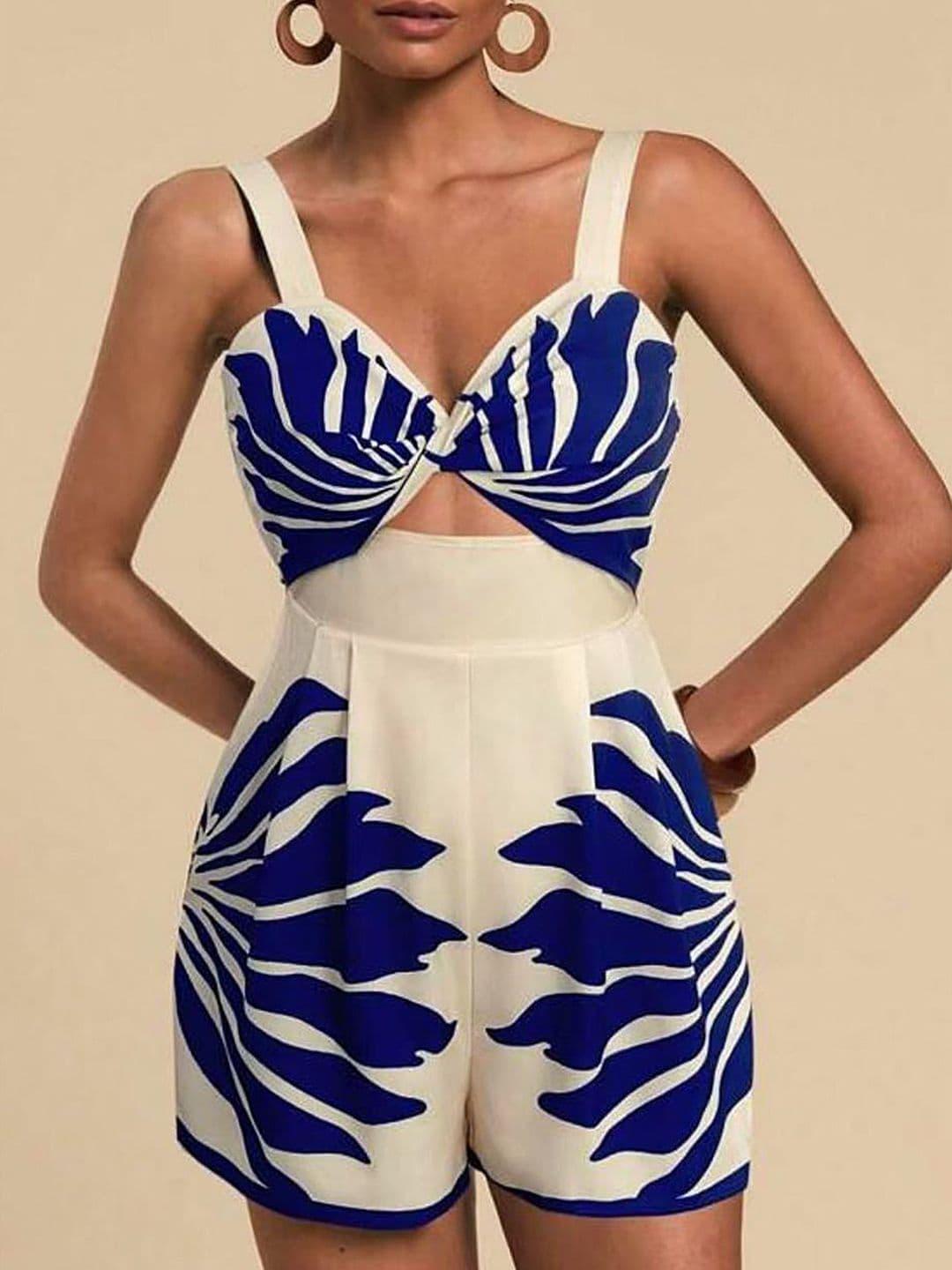LULU & SKY Printed Shoulder Straps Sleeveless Playsuit Jumpsuit - view 1