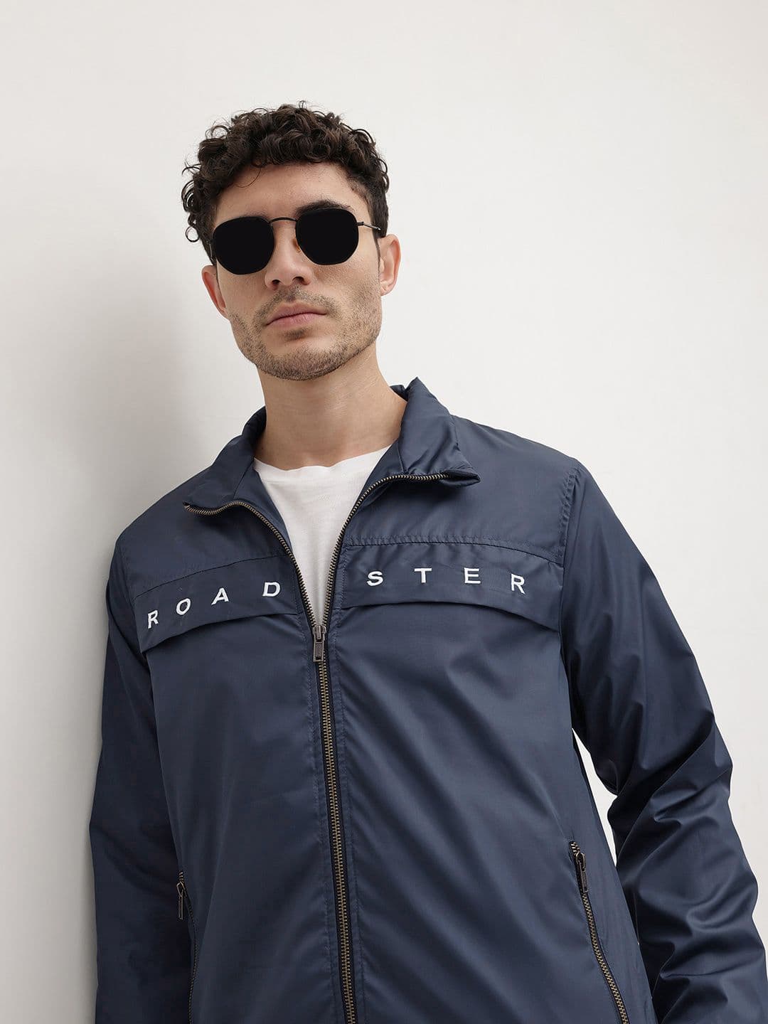 The Roadster Life Co. Typography Printed Mock Collar Bomber Jacket with Embroidered Detail - view 1
