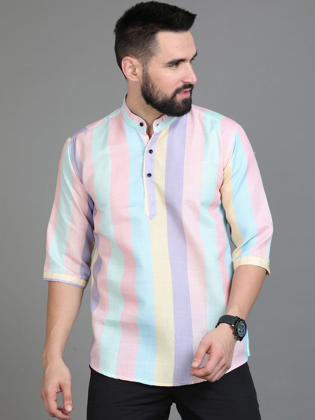 Eleni Trendz Men Digital Printed Mandarin Collar Shirt Style Kurta - view 1