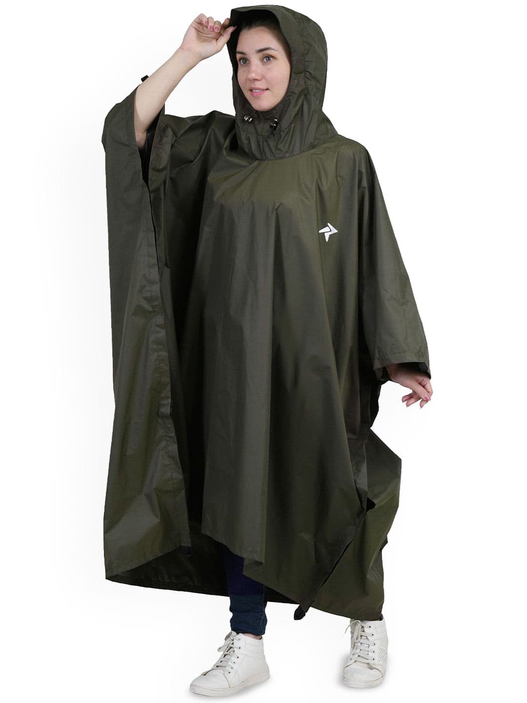 Rocksport Green Waterproof Polyester Full Coverage Rain Poncho for Travel Bike